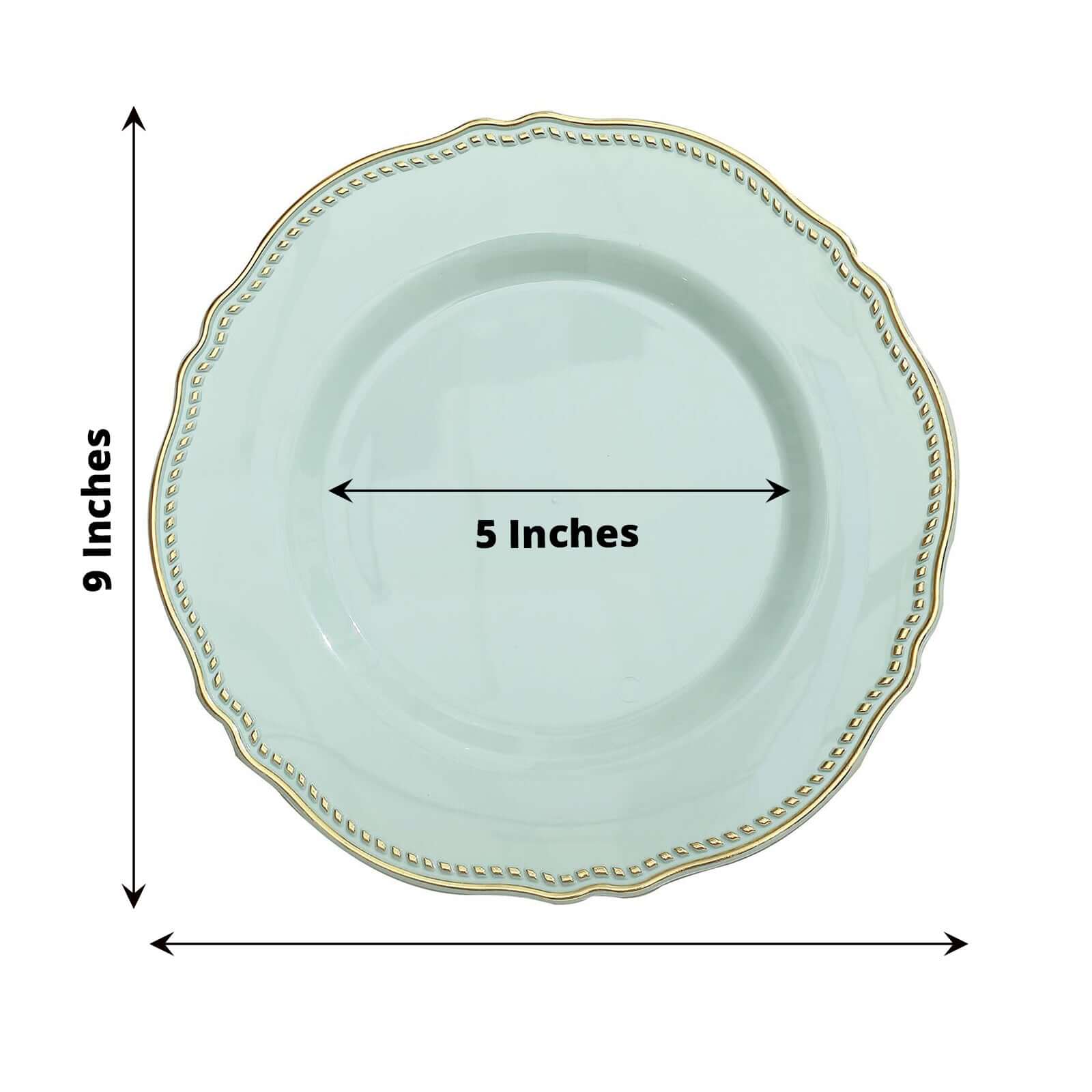 10-Pack Plastic Dinner Plates 9" Jade with Gold Scalloped Rim - Disposable Party Plates - Image 3
