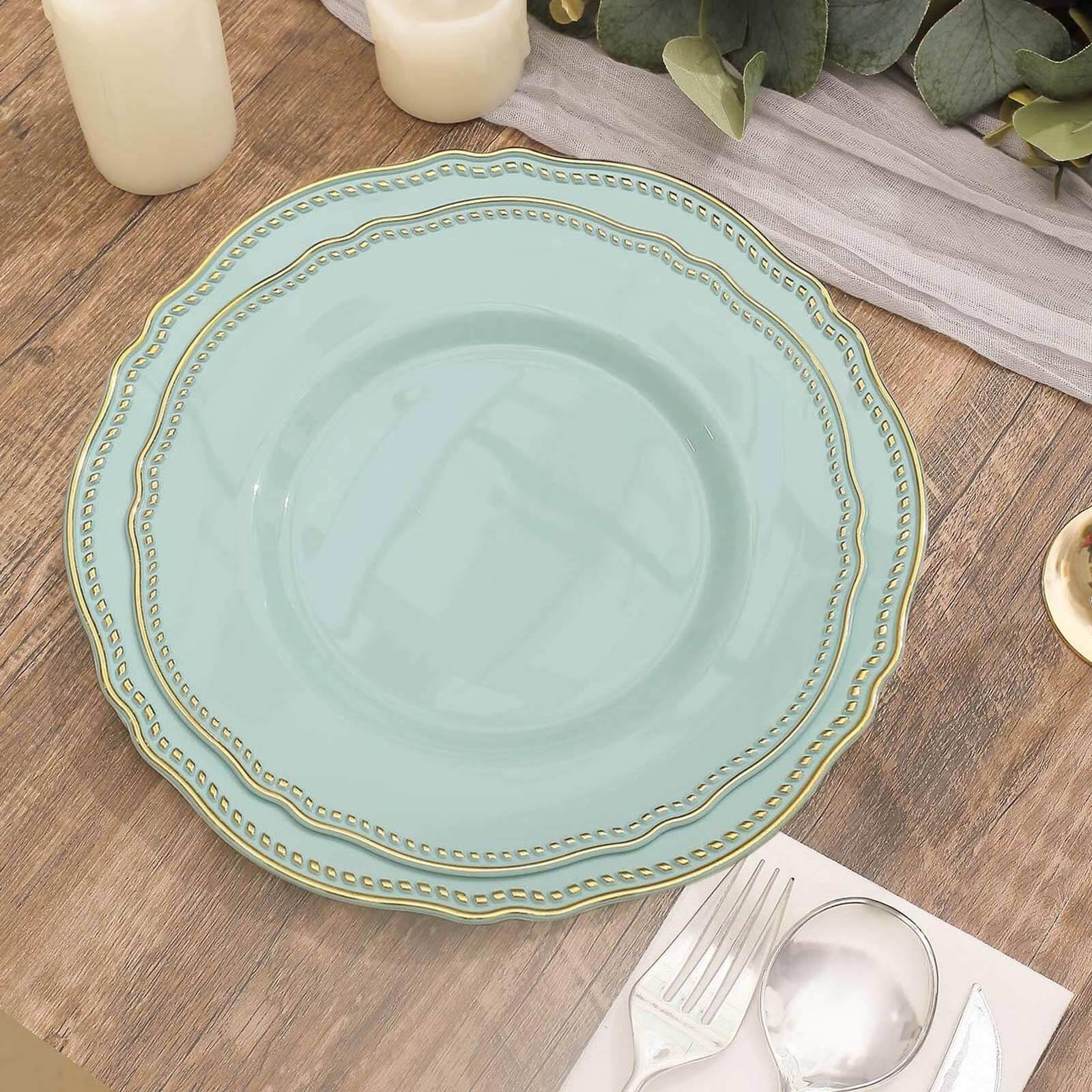 10-Pack Plastic Dinner Plates 9" Jade with Gold Scalloped Rim - Disposable Party Plates - Image 5