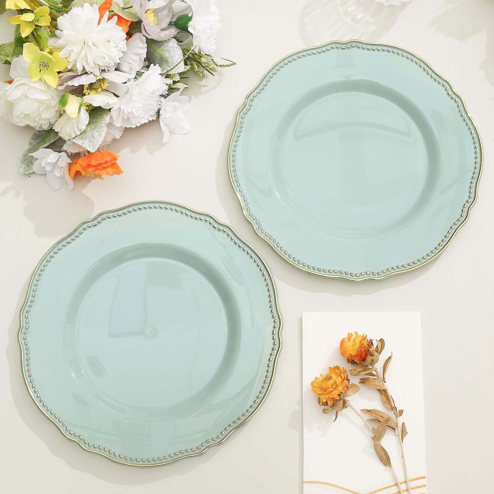 10-Pack Plastic Dinner Plates 9" Jade with Gold Scalloped Rim - Disposable Party Plates - Image 8