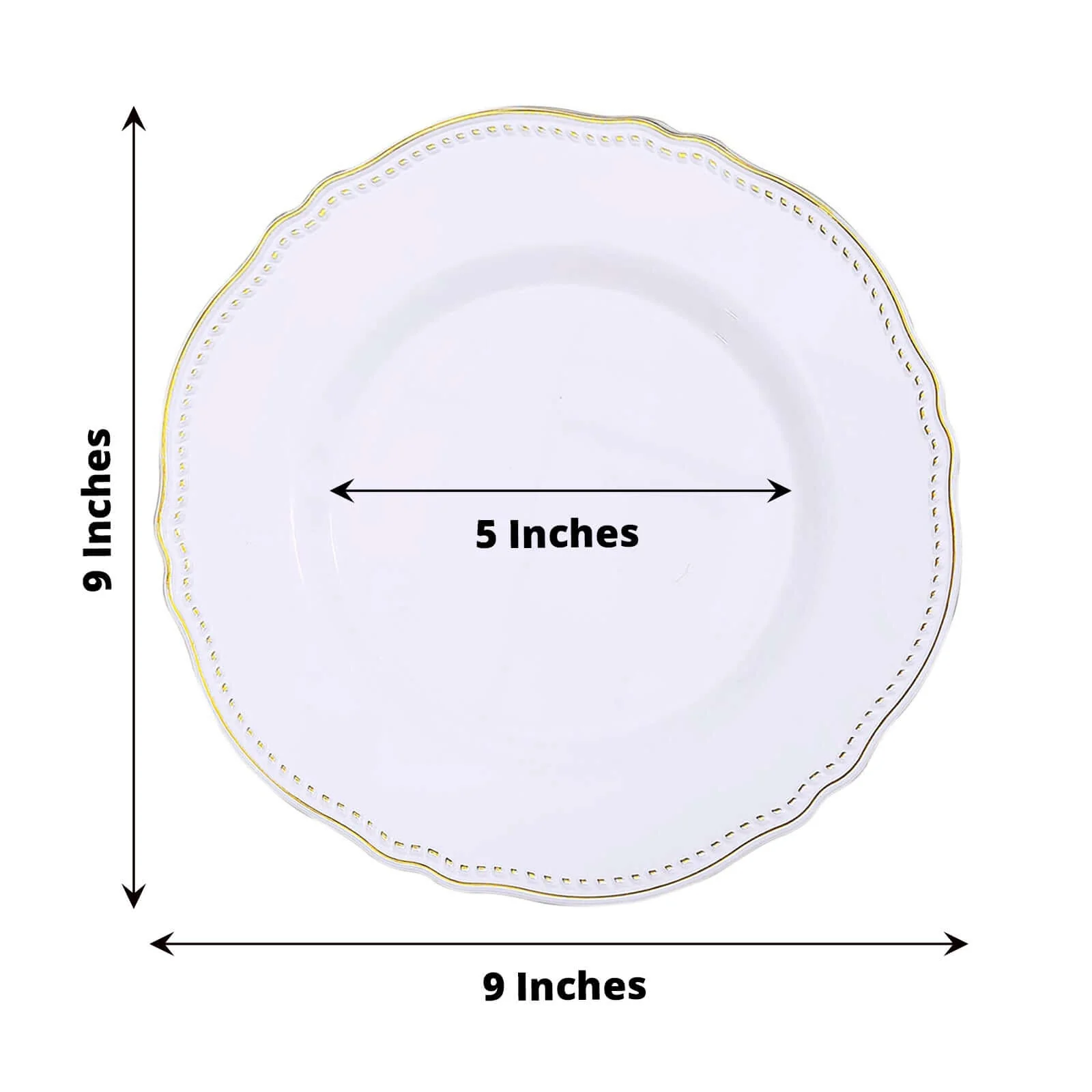 10-Pack Plastic Dinner Plates 9" White with Gold Scalloped Rim - Disposable Party Plates for Classy Buffets & Catered Events - Image 2