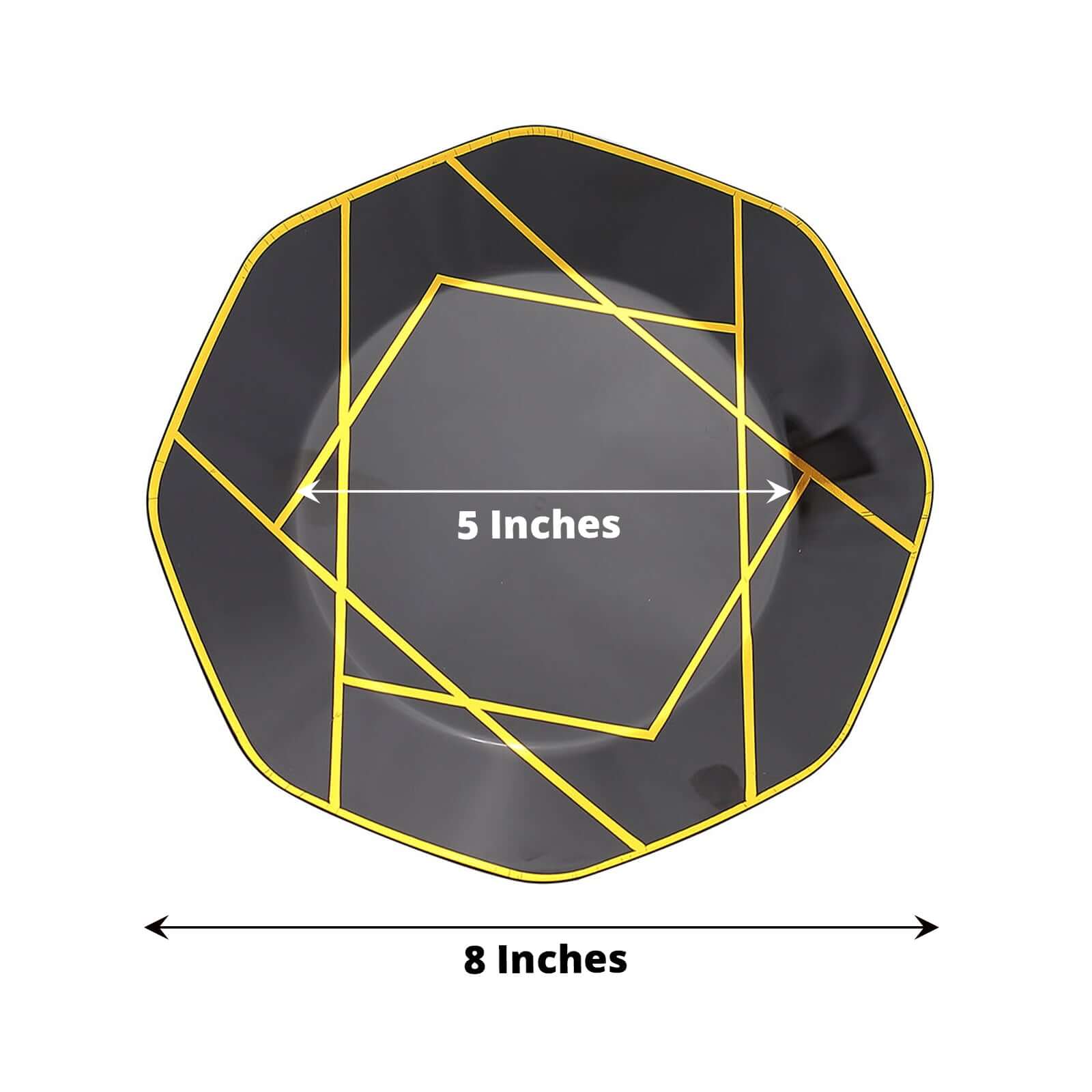 10-Pack Plastic Octagon Dessert Plates 8" Black with Gold Geometric Design - Stylish Disposable Salad/Appetizer Plates - Image 3