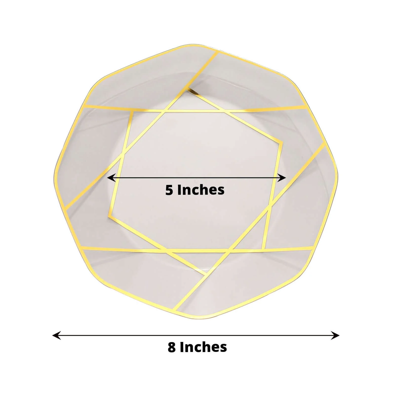 10-Pack Plastic Octagon Dessert Plates 8" Clear with Gold Geometric Design - Stylish Disposable Salad/Appetizer Plates - Image 3