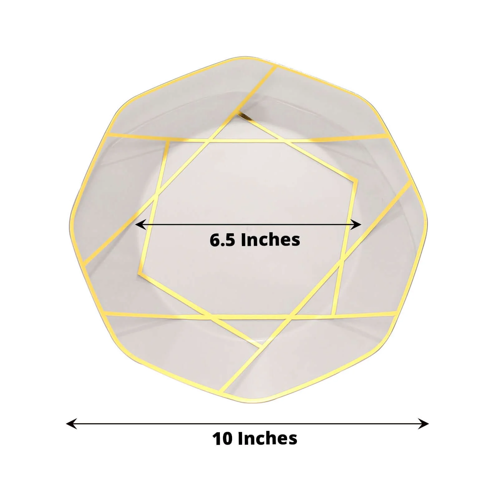 10-Pack Plastic Octagon Dinner Plates 10" Clear with Gold Geometric Design - Stylish Disposable Party Plates - Image 3