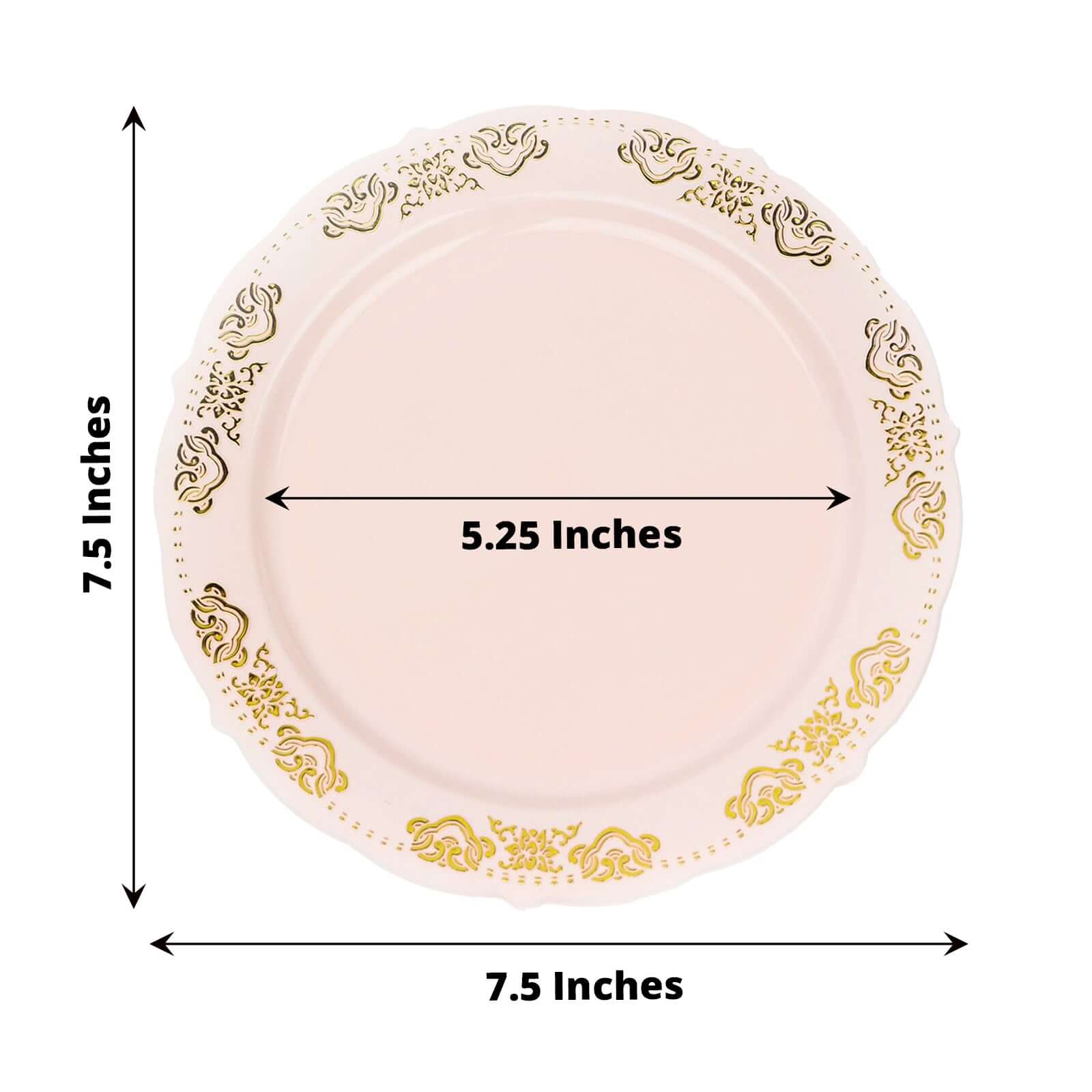 10-Pack Plastic Round Appetizer Plates 7.5" Blush with Gold Embossed Scalloped Edge - Stylish Disposable Salad Plates - Image 3