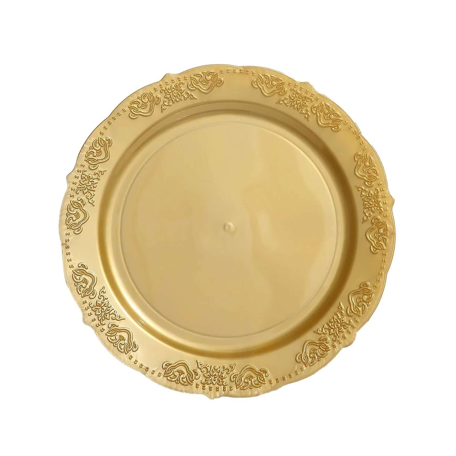 10-Pack Plastic Round Appetizer Plates 7.5" Gold Embossed Scalloped Edge - Stylish Disposable Salad Plates for Weddings & Celebrations - Image 7