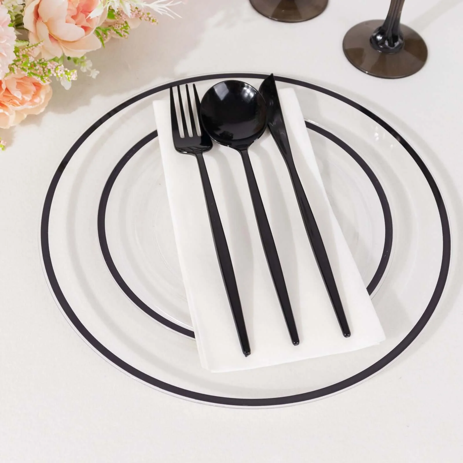 10-Pack Plastic Round Appetizer Plates 7" Clear with Black Rim - Classy Disposable Salad Plates - Image 7