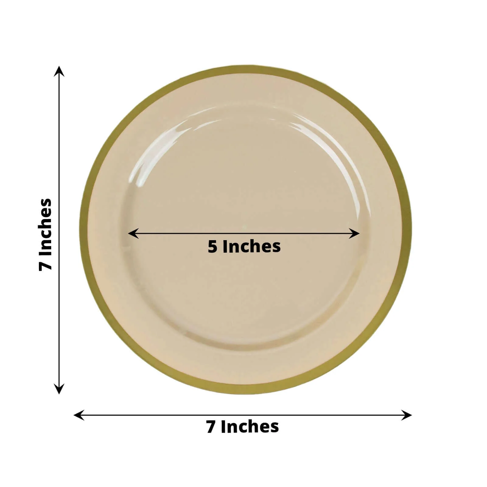 10-Pack Plastic Round Appetizer Plates 7" Taupe with Gold Rim - Classy Disposable Salad Plates - Image 3