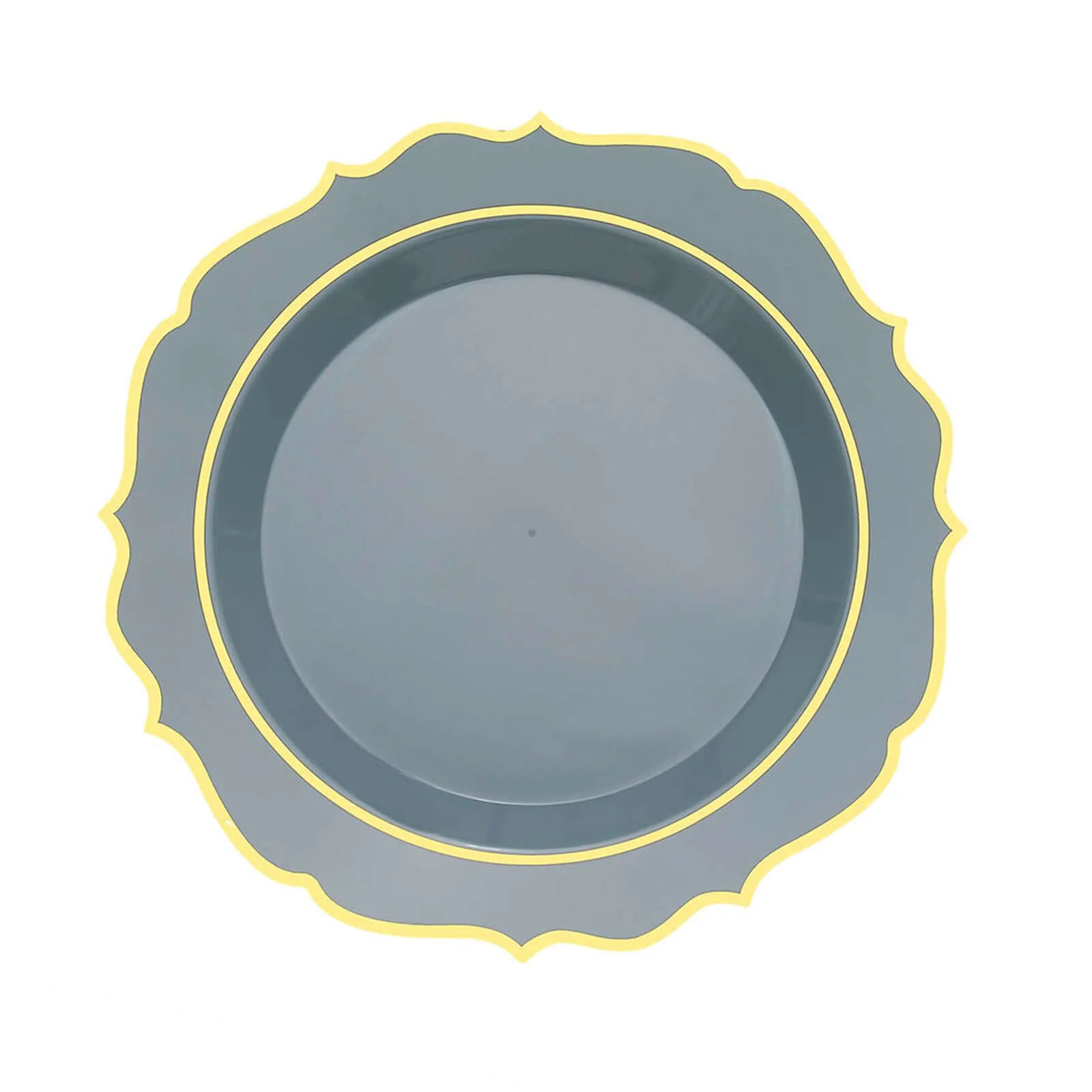 10-Pack Plastic Round Dessert Plates 8" Dusty Blue with Gold Scalloped Rim - Disposable Appetizer/Salad Plates - Image 7