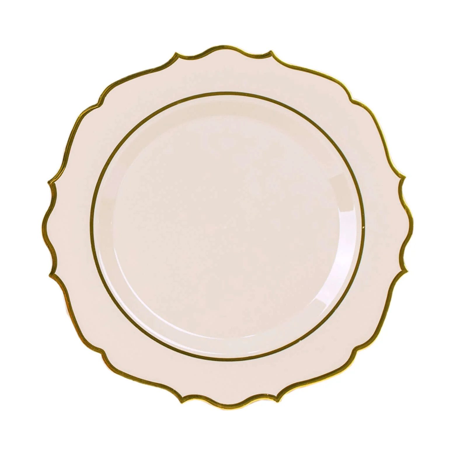 10-Pack Plastic Round Dessert Plates 8" Taupe with Gold Scalloped Rim - Disposable Appetizer/Salad Plates - Image 7