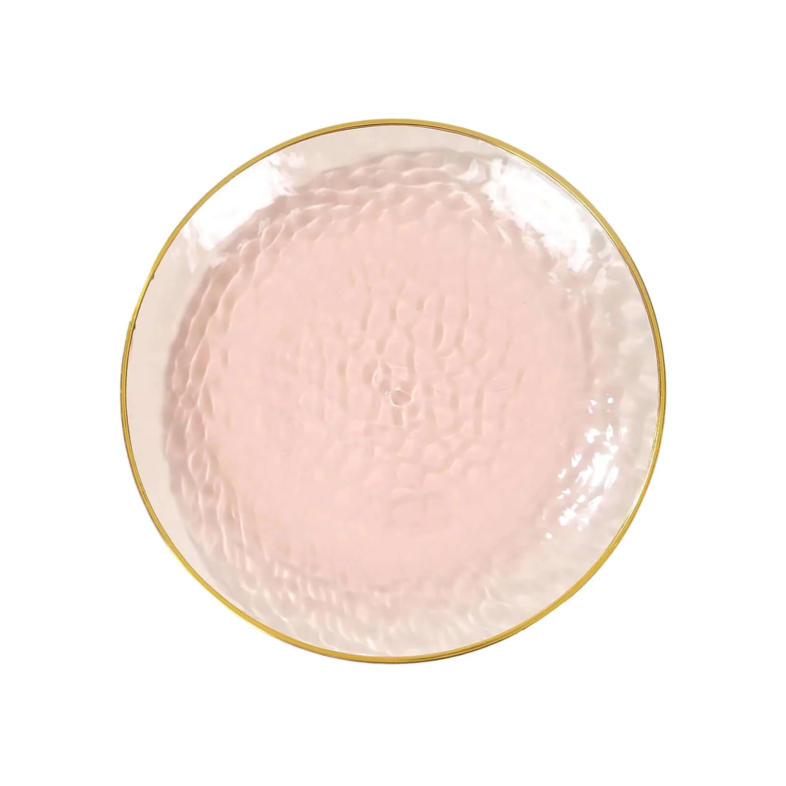 10-Pack Plastic Round Dessert Appetizer Plates 7" Transparent Blush Hammered Design with Gold Rim - Modern Disposable Salad Plates - Image 7