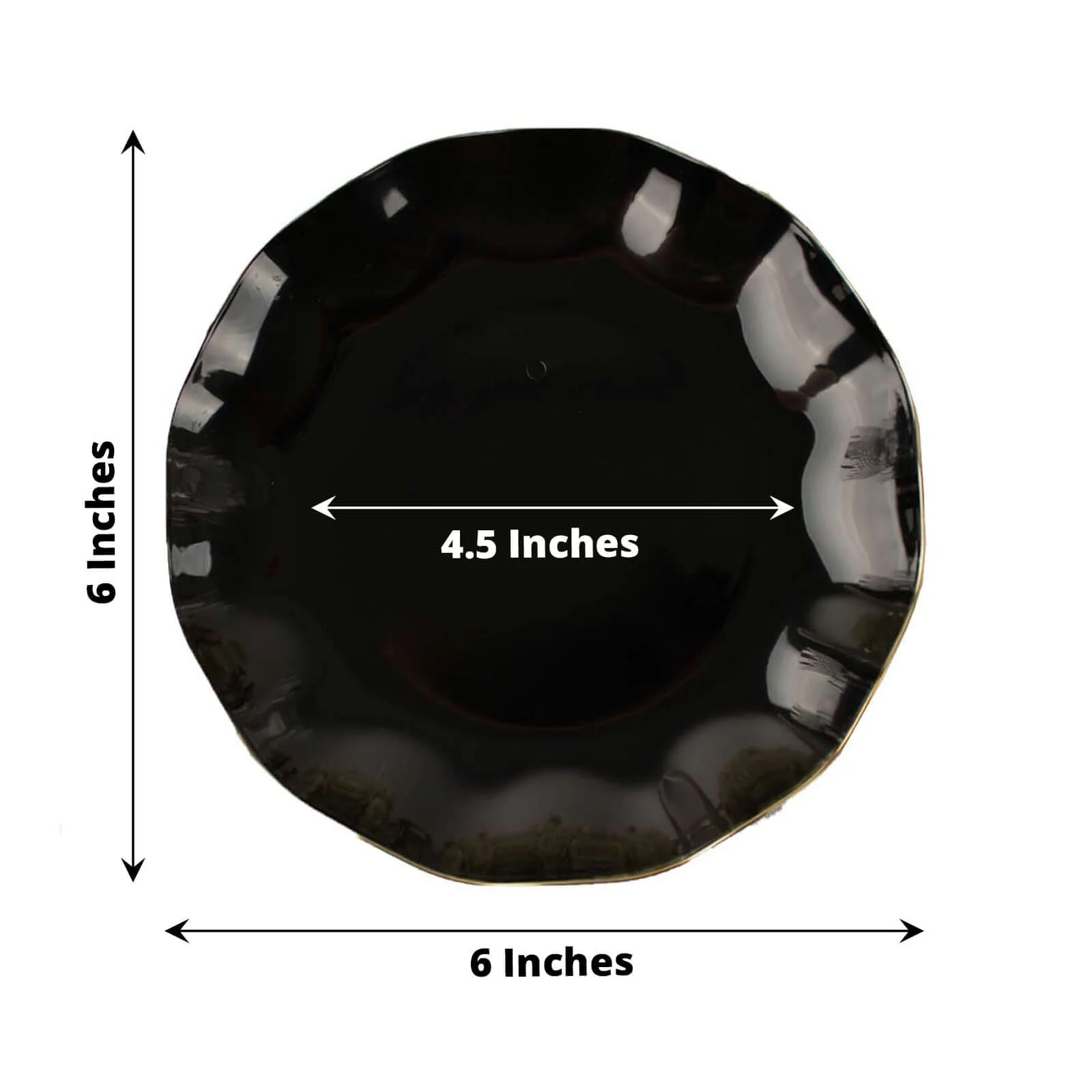 10-Pack Plastic Round Dessert Plates 6" Black Ruffled Rim with Gold Edging - Heavy Duty Disposable Salad Appetizer Dinnerware - Image 3