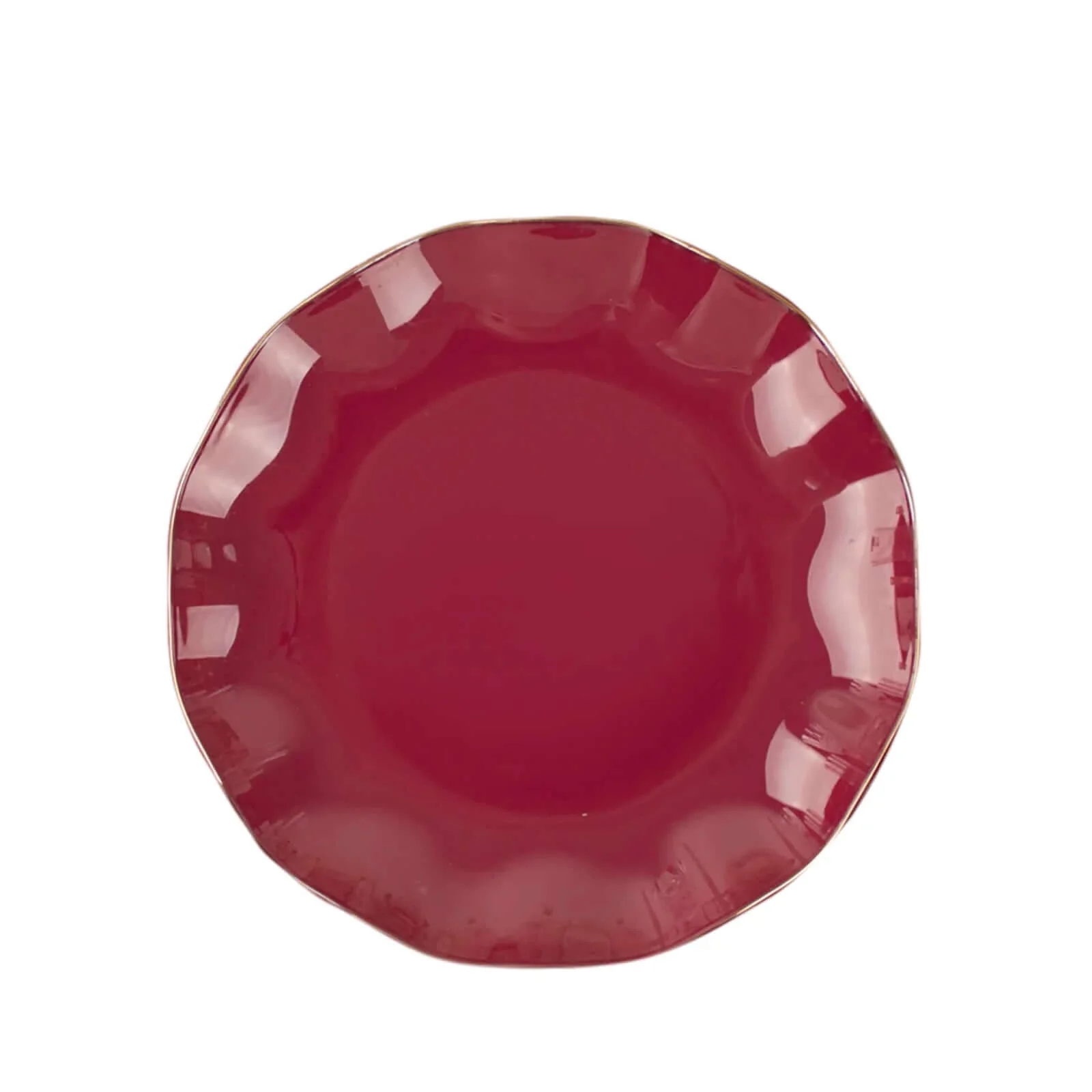 10-Pack Plastic Round Dessert Plates 6" Burgundy Ruffled Rim with Gold Edging - Heavy Duty Disposable Salad Appetizer Dinnerware - Image 8