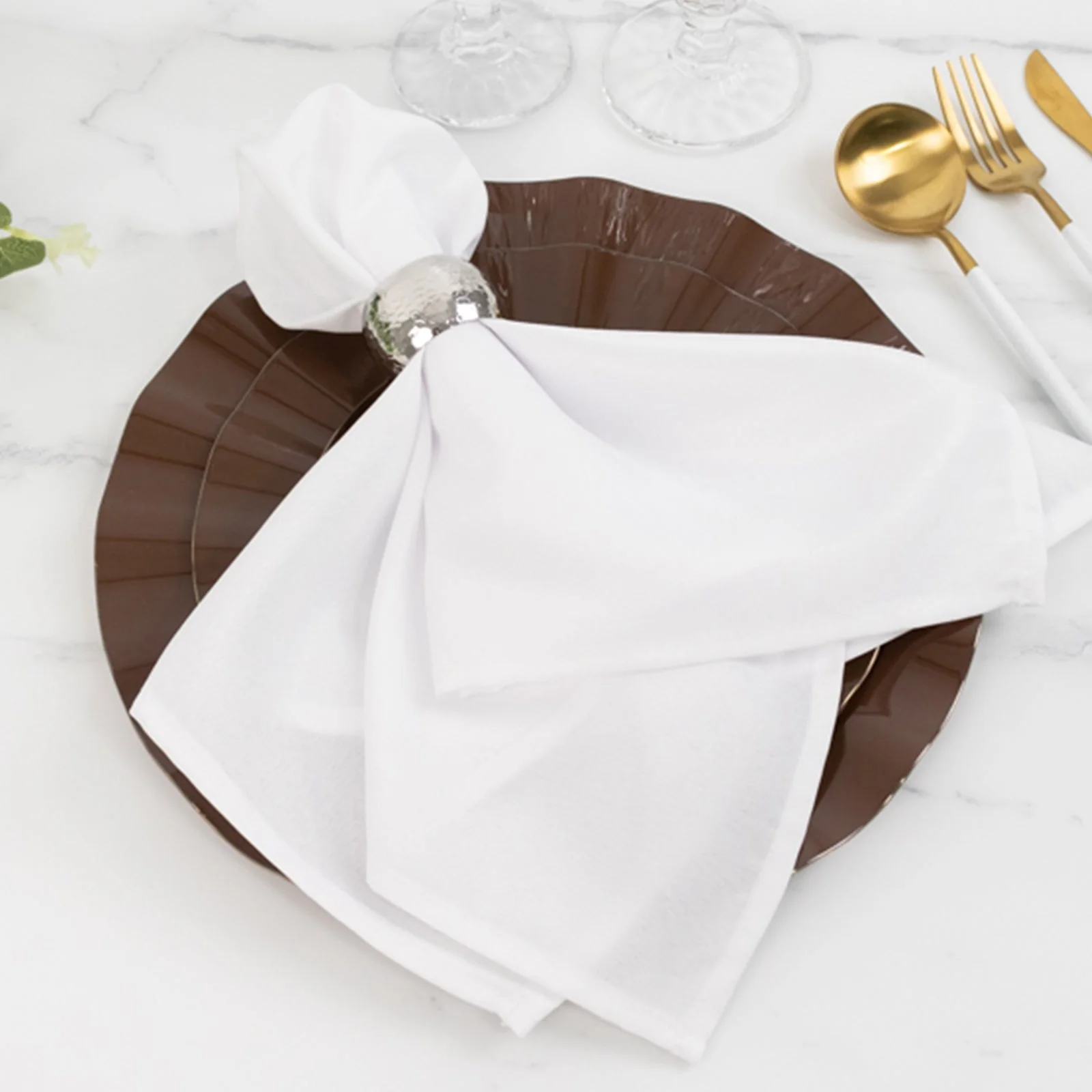 10-Pack Plastic Round Dessert Plates 6" Cinnamon Brown Ruffled Rim with Gold Edging - Heavy Duty Disposable Salad Appetizer Dinnerware - Image 7