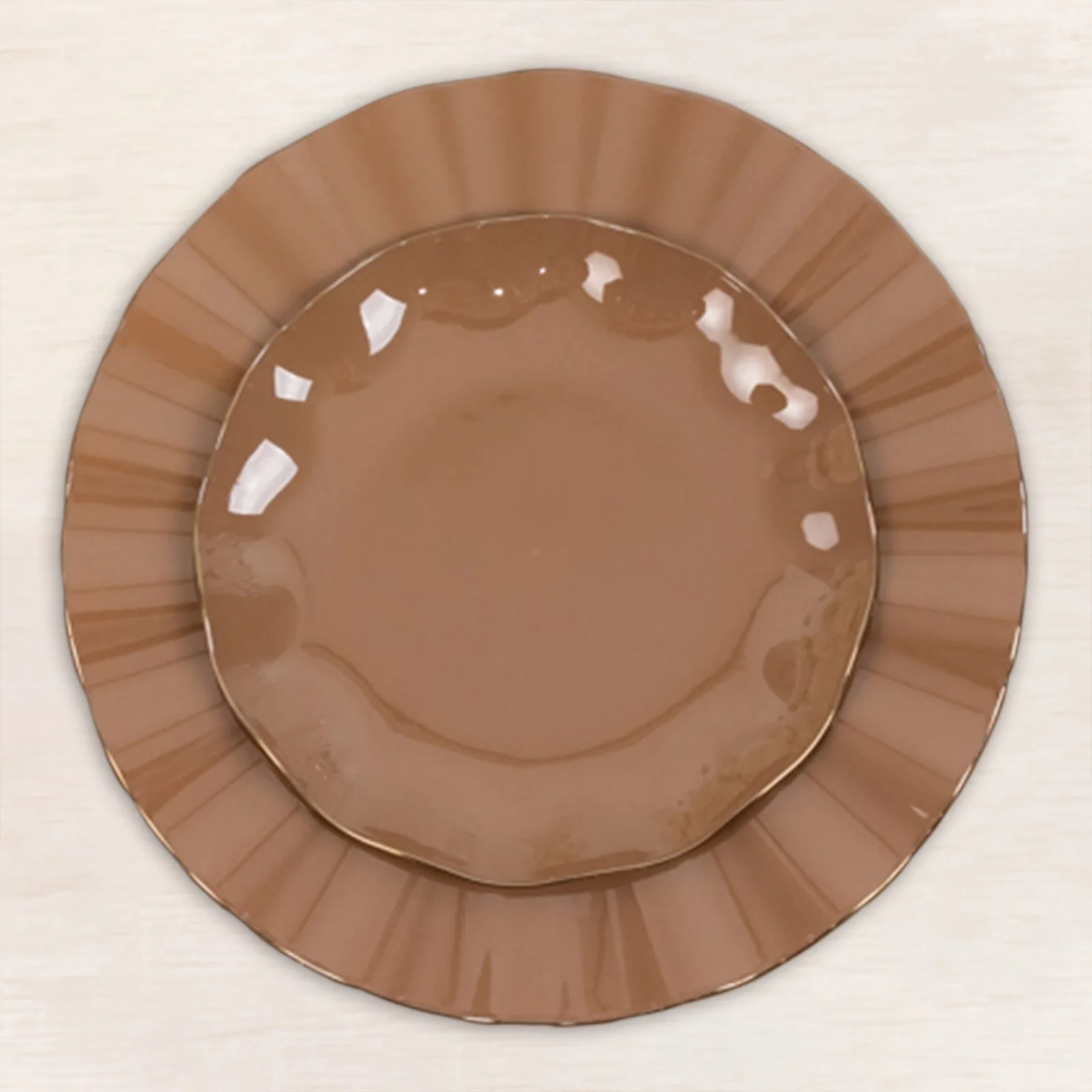 10-Pack Plastic Round Dessert Plates 6" Coffee Brown Ruffled Rim with Gold Edging - Heavy Duty Disposable Salad Appetizer Dinnerware - Image 6