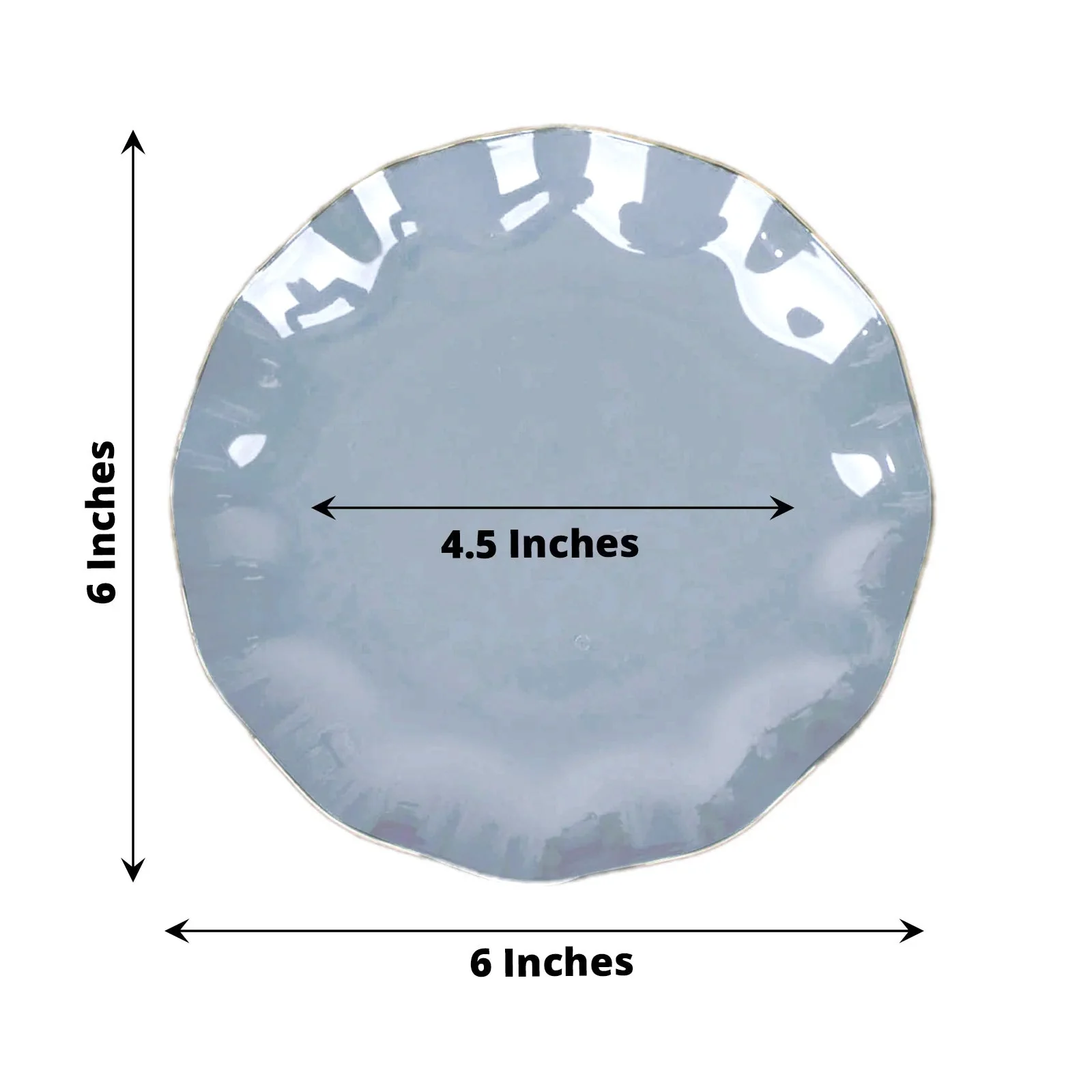 10-Pack Plastic Round Dessert Plates 6" Dusty Blue Ruffled Rim with Gold Edging - Heavy Duty Disposable Salad Appetizer Dinnerware - Image 3