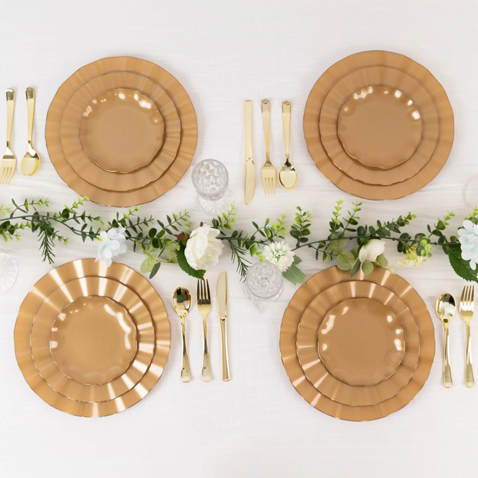 10-Pack Plastic Round Dessert Plates 6" Gold with Ruffled Rim - Heavy Duty Disposable Salad Appetizer Dinnerware for Upscale Buffets & Catered Events - Image 7