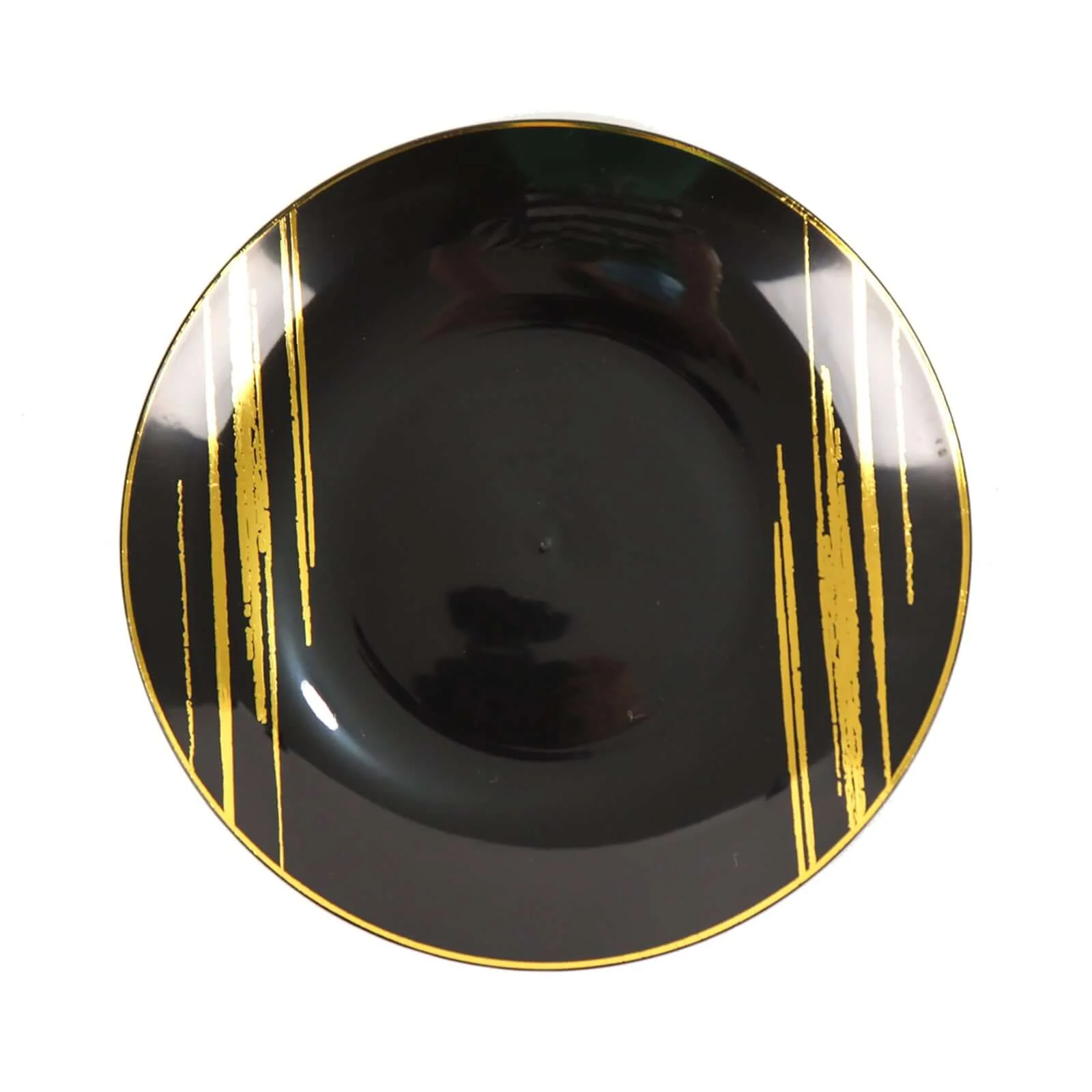 10-Pack Plastic Round Dessert Plates 7" Black with Gold Brush Stroked Print - Modern Disposable Appetizer Salad Plates - Image 8