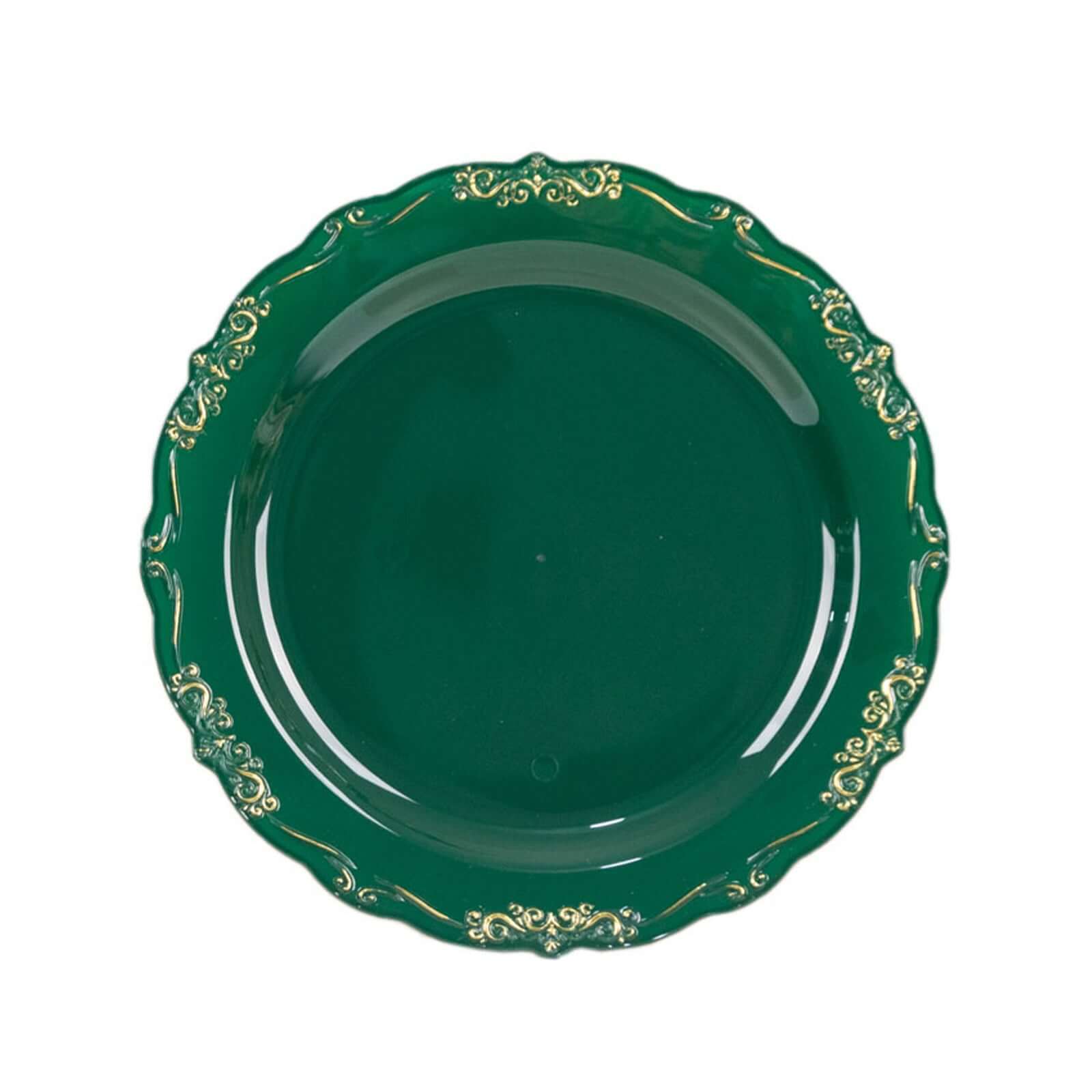 10-Pack Plastic Round Dessert Plates 7" Hunter Emerald Green with Gold Vintage Embossed Rim & Scalloped Edges - Sturdy Disposable Salad Plates - Image 7