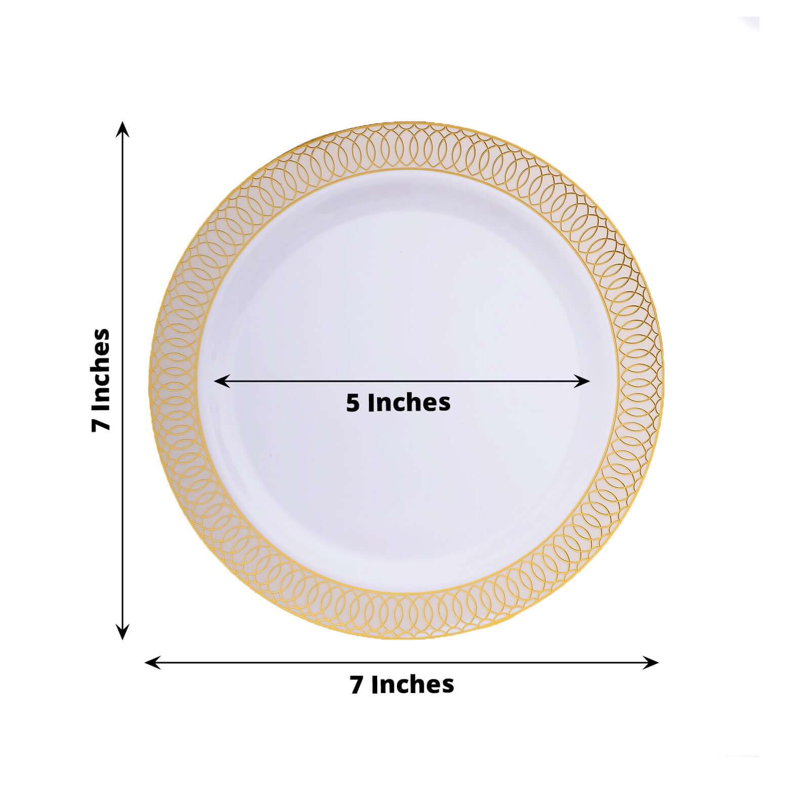 10-Pack Plastic Round Dessert Plates 7" White with Beige Gold Spiral Rim - Stylish Disposable Salad Plates for Buffets & Catered Events - Image 3