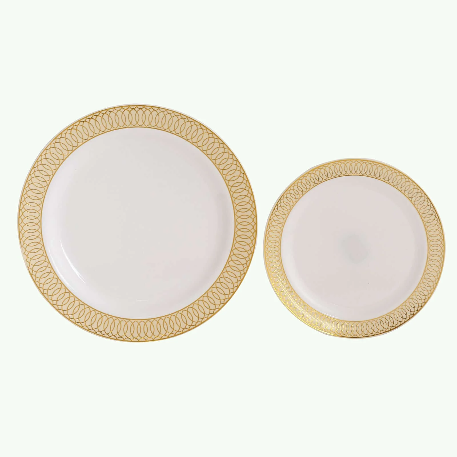 10-Pack Plastic Round Dessert Plates 7" White with Beige Gold Spiral Rim - Stylish Disposable Salad Plates for Buffets & Catered Events - Image 9