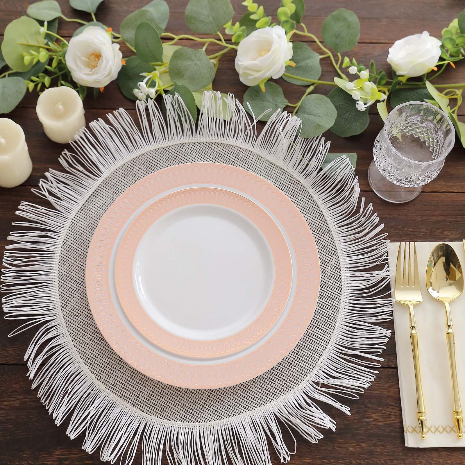 10-Pack Plastic Round Dessert Plates 7" White with Blush Rose Gold Spiral Rim - Stylish Disposable Salad Plates for Buffets & Catered Events - Image 10