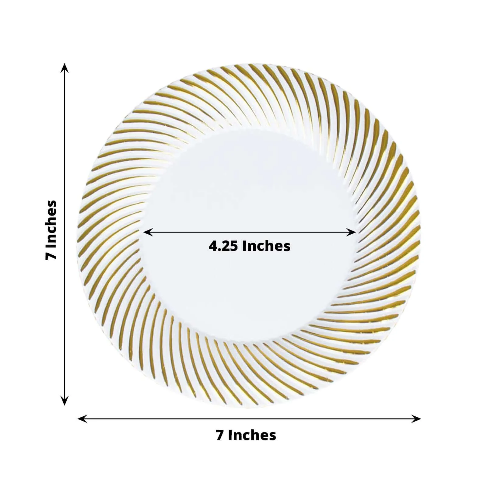 10-Pack Plastic Round Dessert Plates 7" White with Gold Swirl Rim - Disposable Salad Plates for Sophisticated Events & Celebrations - Image 3