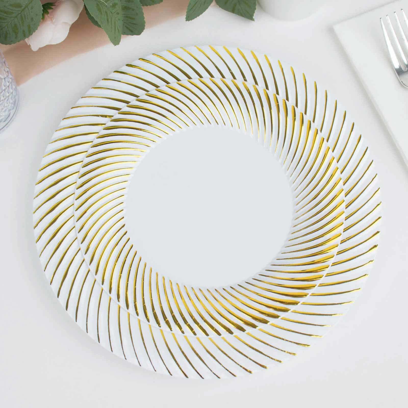 10-Pack Plastic Round Dessert Plates 7" White with Gold Swirl Rim - Disposable Salad Plates for Sophisticated Events & Celebrations - Image 6