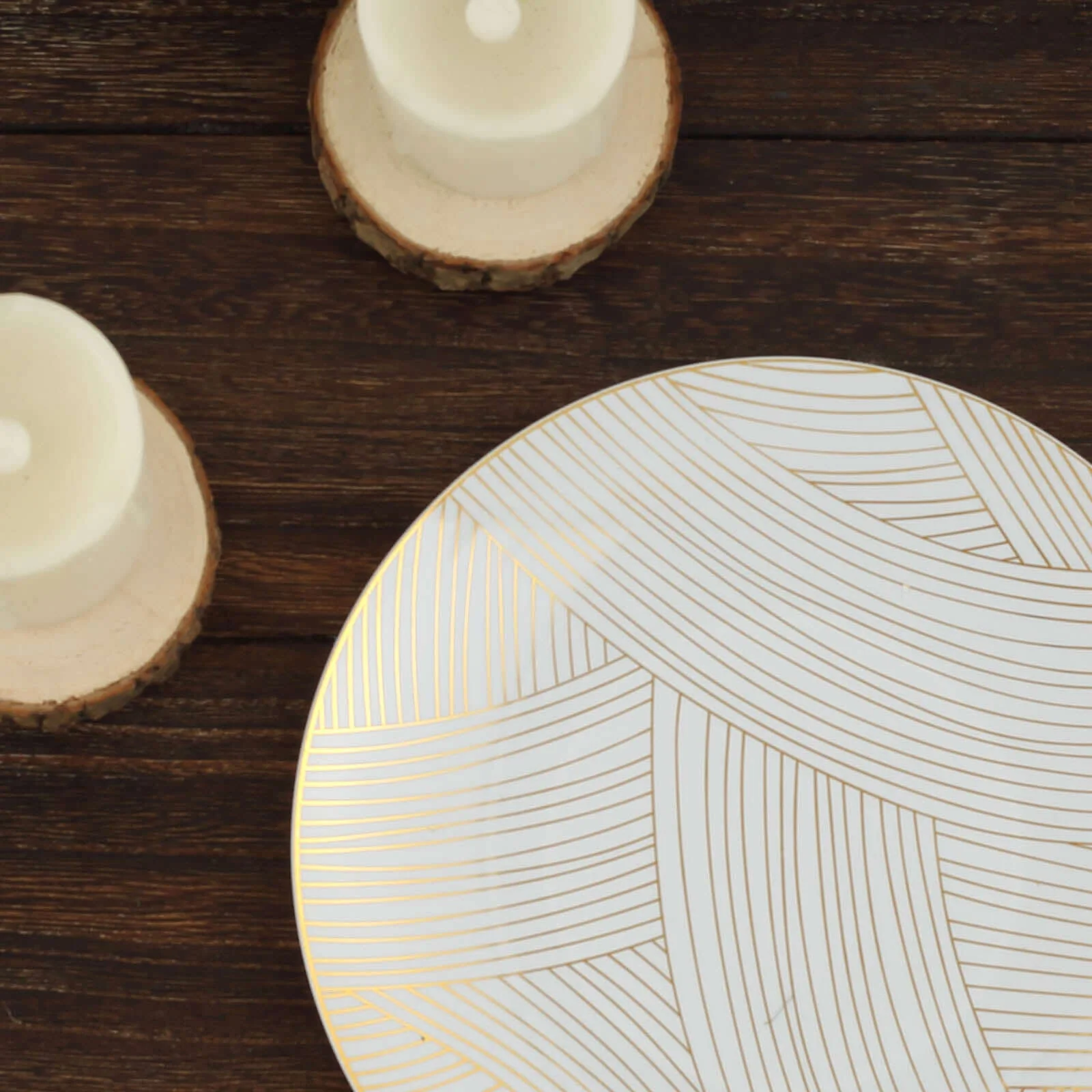 10-Pack Plastic Round Dessert Plates 7" White with Gold Wave Brush Strokes Pattern - Disposable Appetizer Salad Plates for Modern & Sophisticated Tablescape - Image 13