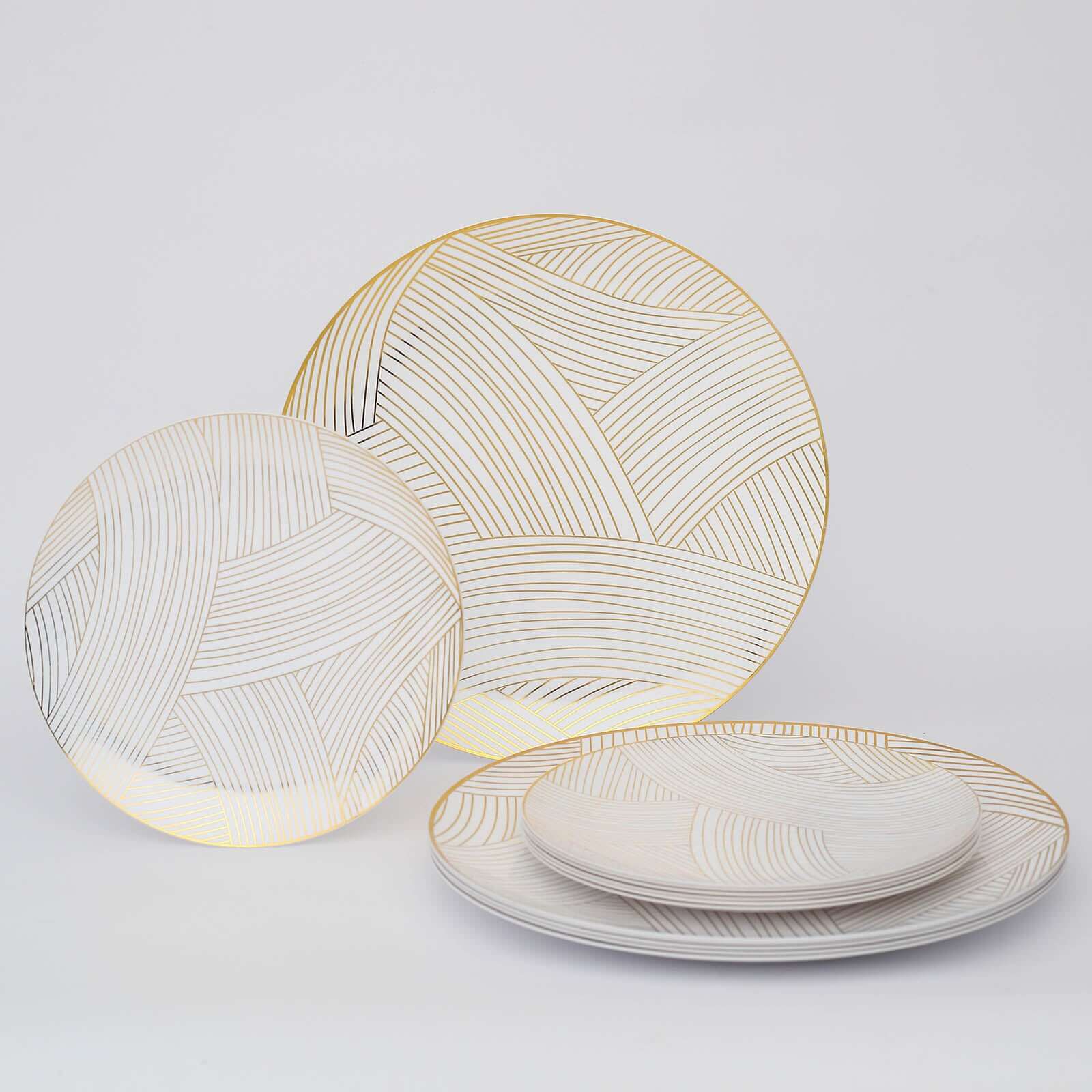 10-Pack Plastic Round Dessert Plates 7" White with Gold Wave Brush Strokes Pattern - Disposable Appetizer Salad Plates for Modern & Sophisticated Tablescape - Image 14