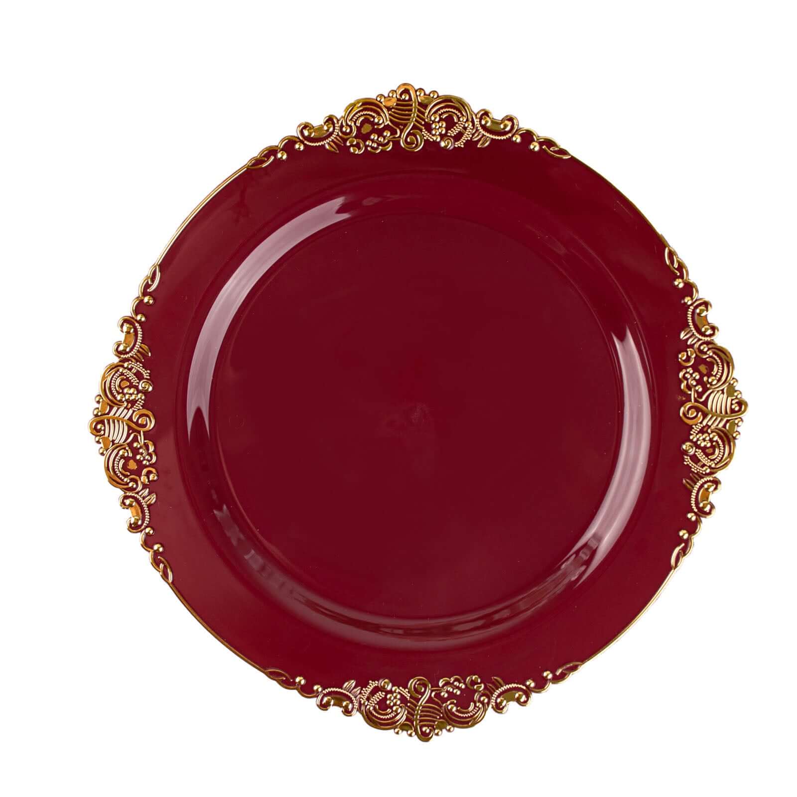 10-Pack Plastic Round Dessert Plates 8" Burgundy with Gold Leaf Embossed Rim - Vintage Baroque Style Disposable Salad Plates - Image 7