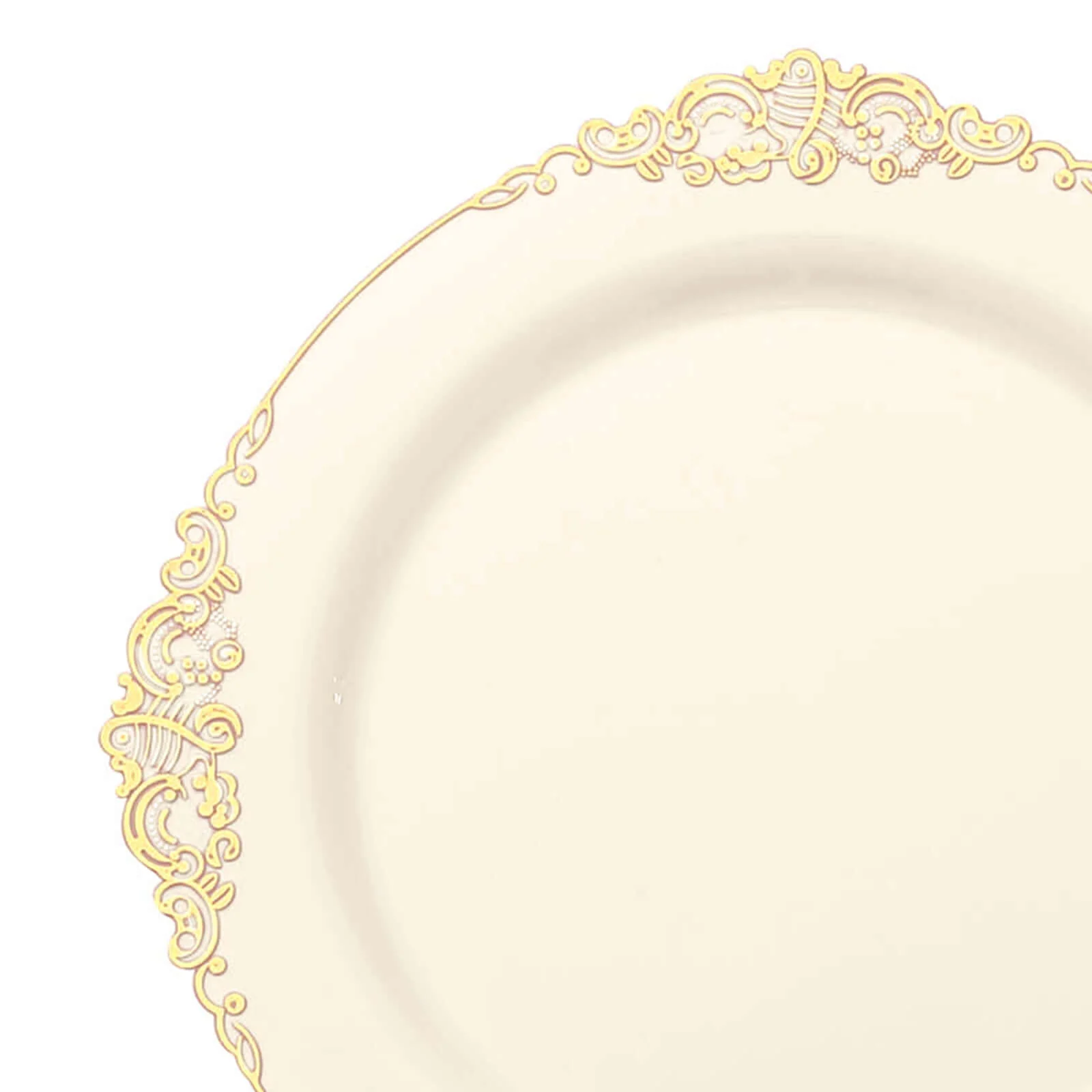 10-Pack Plastic Round Dessert Plates 8" Ivory with Gold Leaf Embossed Rim - Vintage Baroque Style Disposable Salad Plates - Image 8