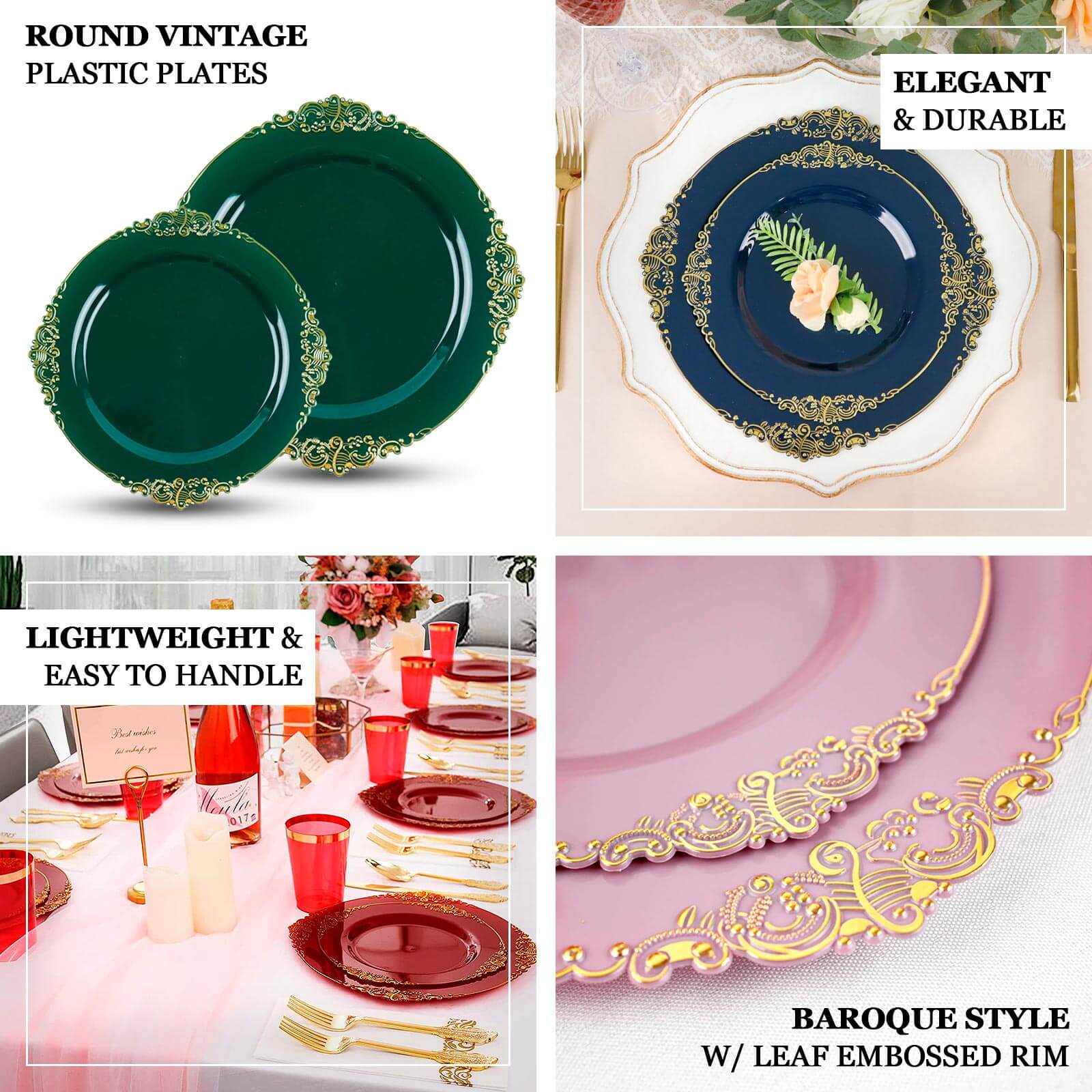 10-Pack Plastic Round Dessert Plates 8" Taupe with Gold Leaf Embossed Rim - Vintage Baroque Style Disposable Salad Plates - Image 4
