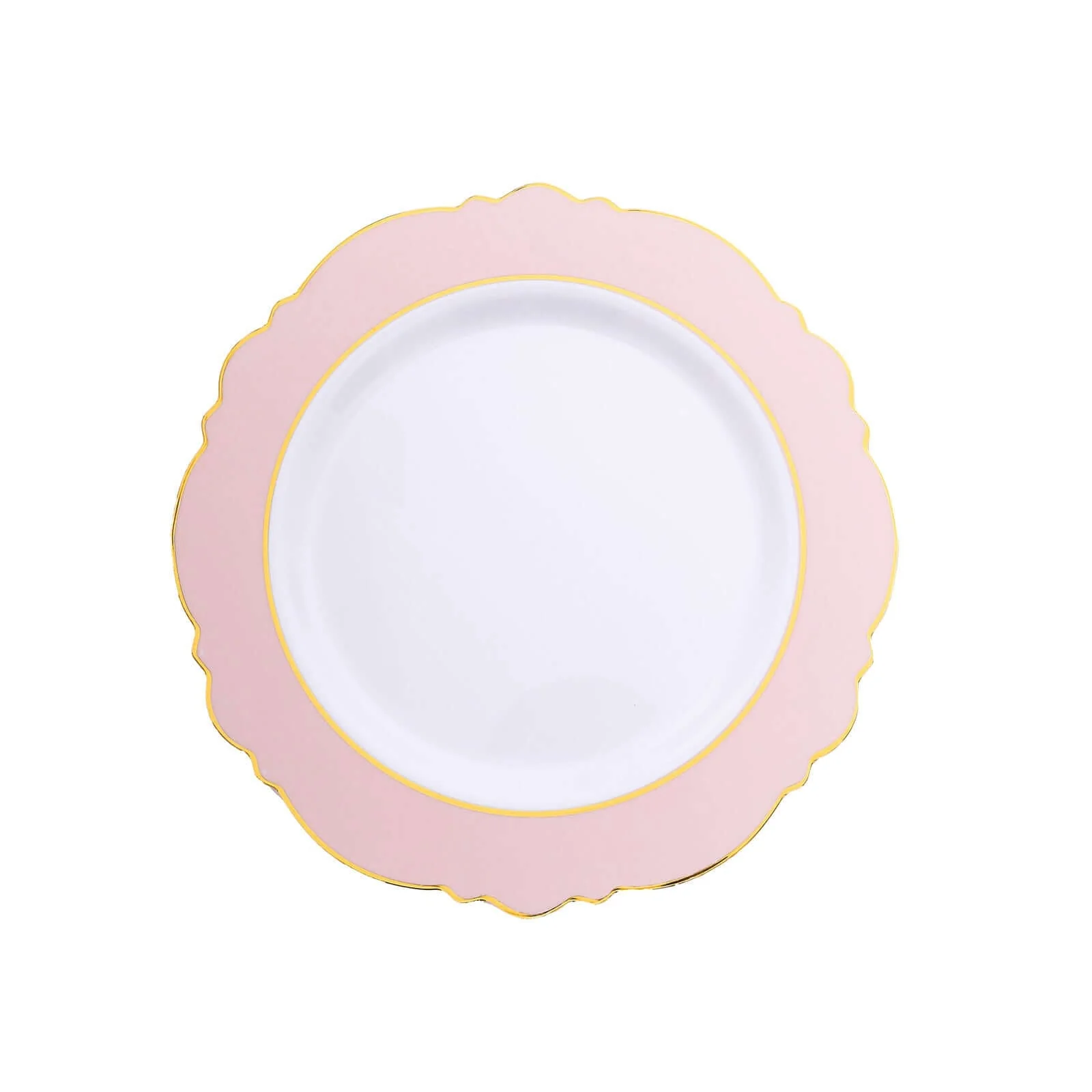 10-Pack Plastic Round Dessert Plates 8" White with Blush Blossom Design & Gold Edging - Disposable Salad Appetizer Plates - Image 7