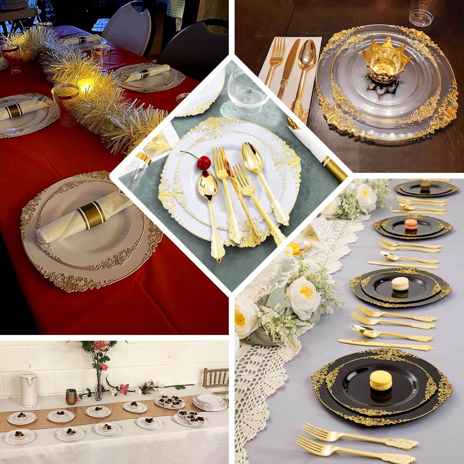 10-Pack Plastic Round Dessert Plates 8" White with Gold Leaf Embossed Rim - Vintage Baroque Style Disposable Salad Plates for Upscale Dining & Special Events - Image 5