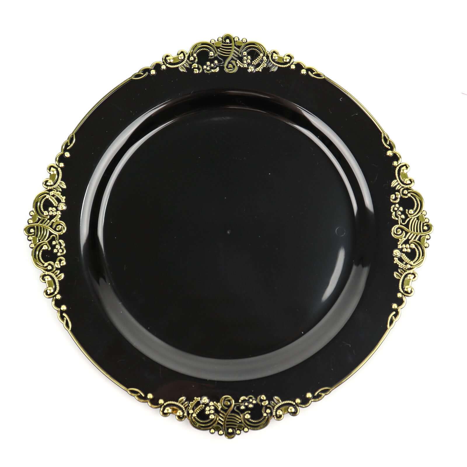 10-Pack Plastic Round Dinner Plates 10" Black with Gold Leaf Embossed Rim - Vintage Baroque Style Disposable Plates for Upscale Dining & Special Events - Image 7