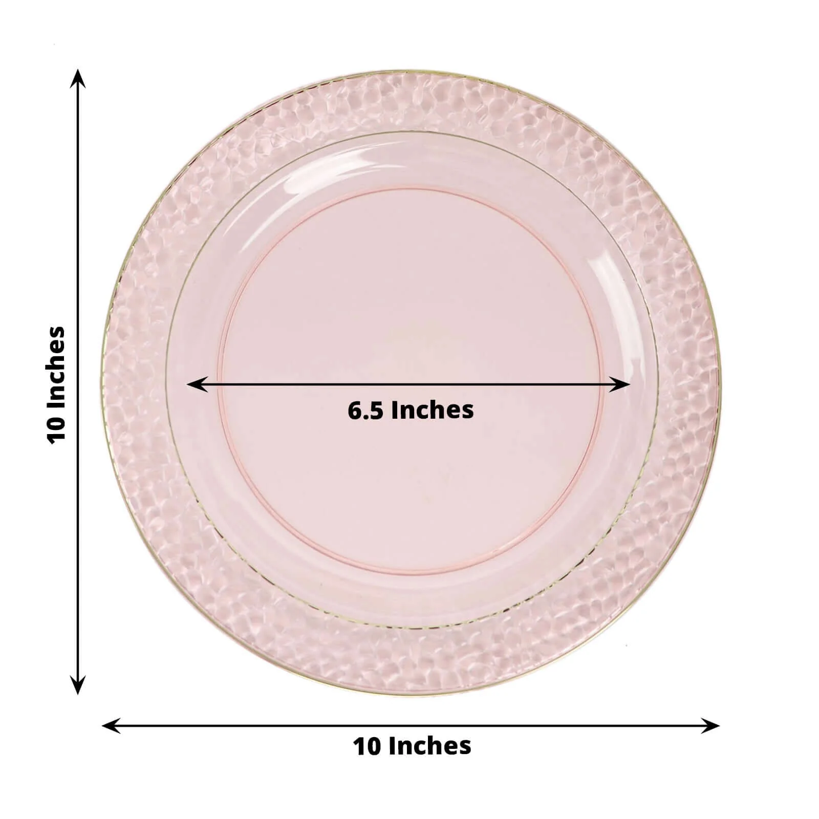 10-Pack Plastic Round Dinner Plates 10" Blush Hammered Design with Gold Rim - Disposable Party Plates - Image 3