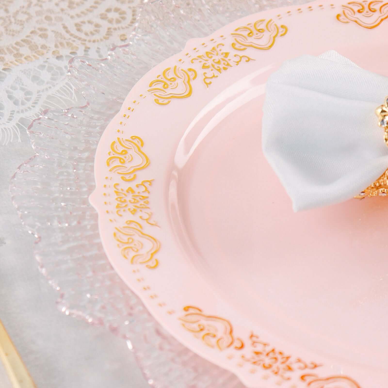 10-Pack Plastic Round Dinner Plates 10" Blush with Gold Embossed Scalloped Edge - Stylish Disposable Party Plates - Image 12
