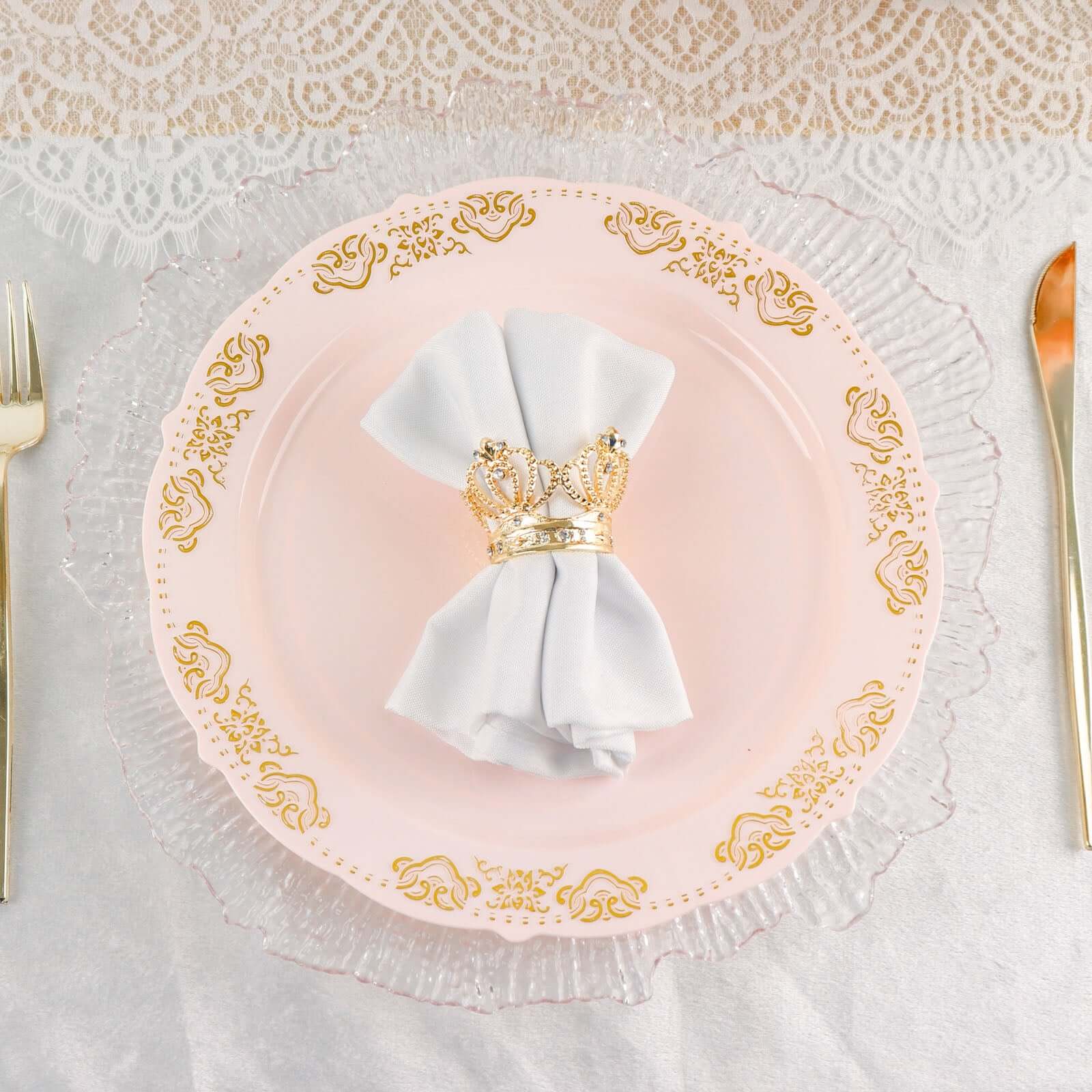 10-Pack Plastic Round Dinner Plates 10" Blush with Gold Embossed Scalloped Edge - Stylish Disposable Party Plates - Image 13
