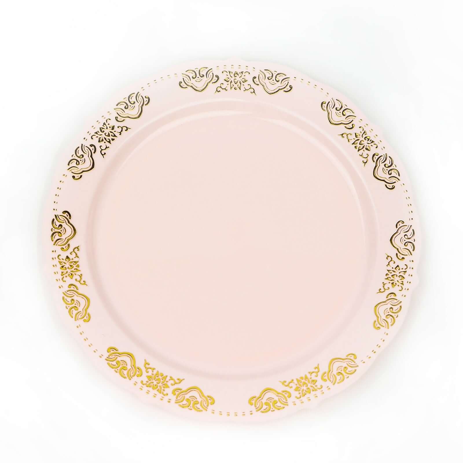 10-Pack Plastic Round Dinner Plates 10" Blush with Gold Embossed Scalloped Edge - Stylish Disposable Party Plates - Image 15