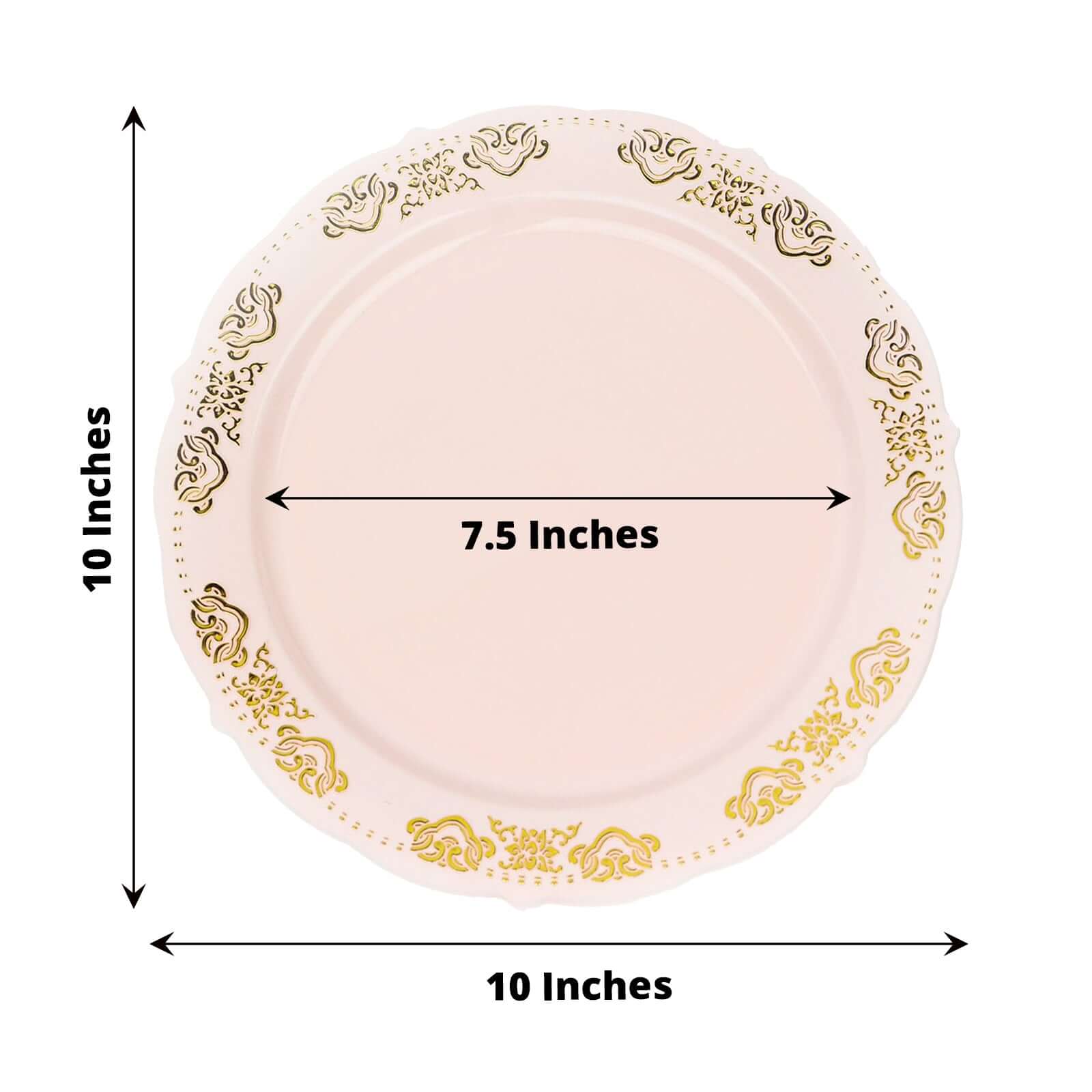 10-Pack Plastic Round Dinner Plates 10" Blush with Gold Embossed Scalloped Edge - Stylish Disposable Party Plates - Image 3