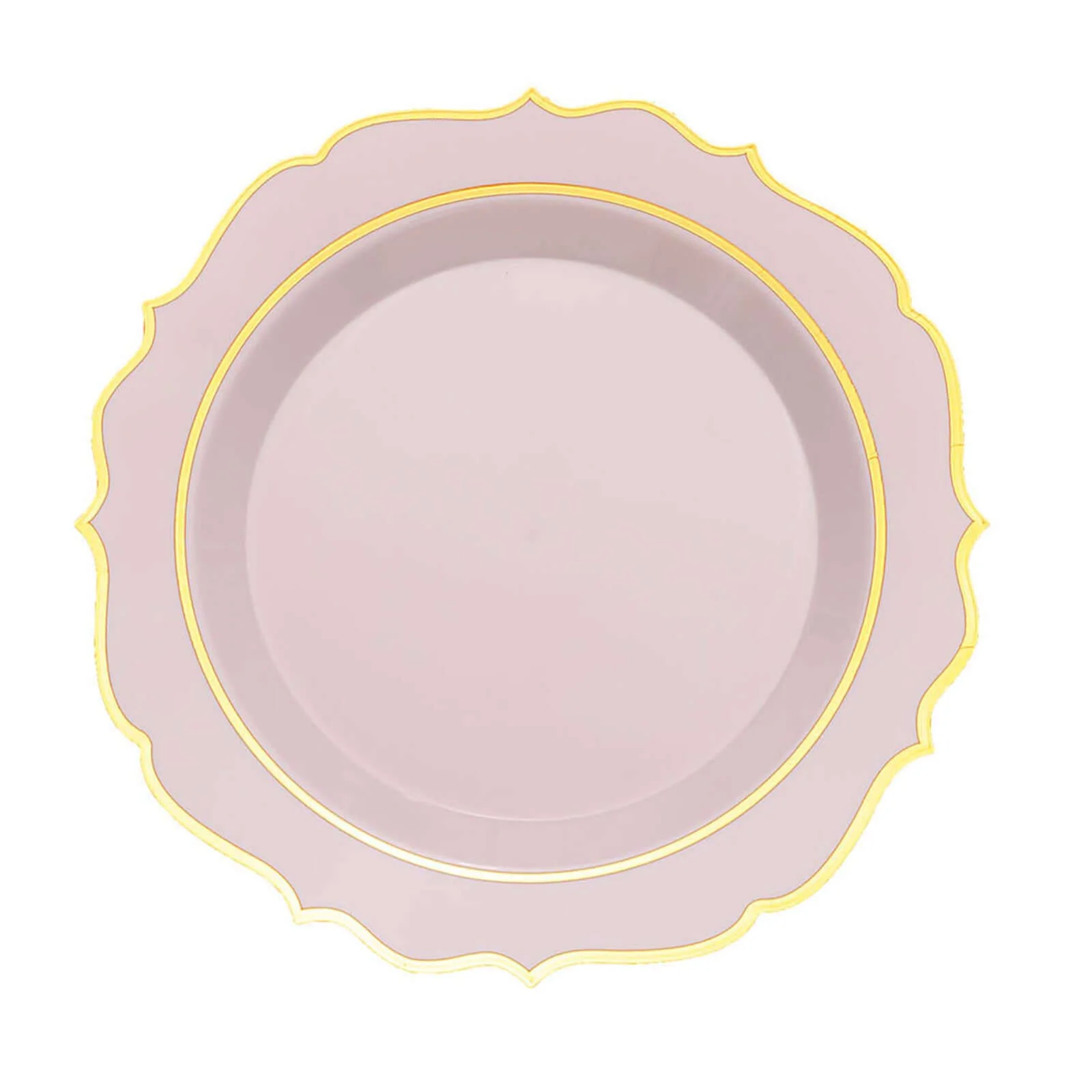 10-Pack Plastic Round Dinner Plates 10" Blush with Gold Scalloped Rim - Disposable Party Plates - Image 7