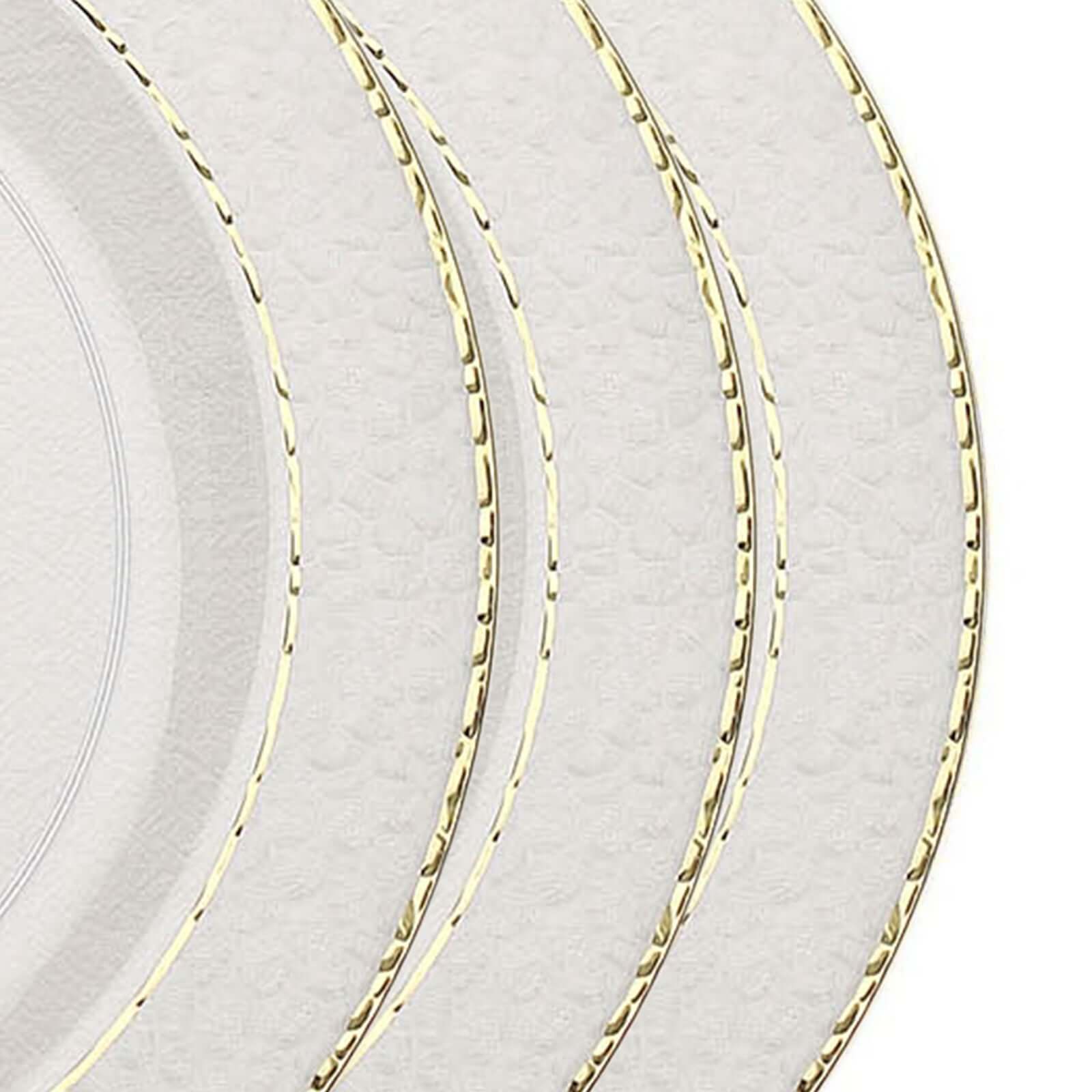10-Pack Plastic Round Dinner Plates 10" Clear Hammered Design with Gold Rim - Disposable Party Plates - Image 8