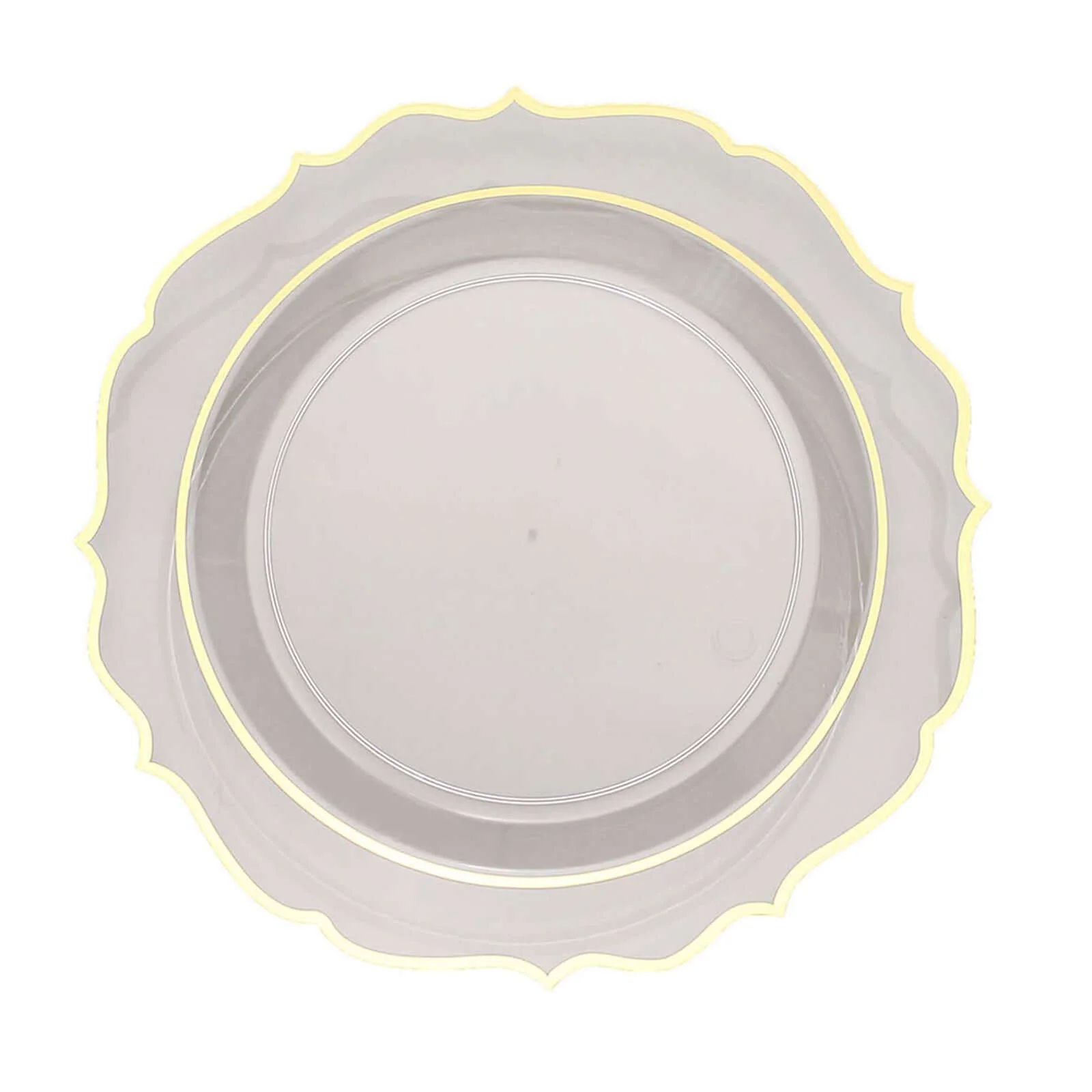 10-Pack Plastic Round Dinner Plates 10" Clear with Gold Scalloped Rim - Disposable Party Plates - Image 7