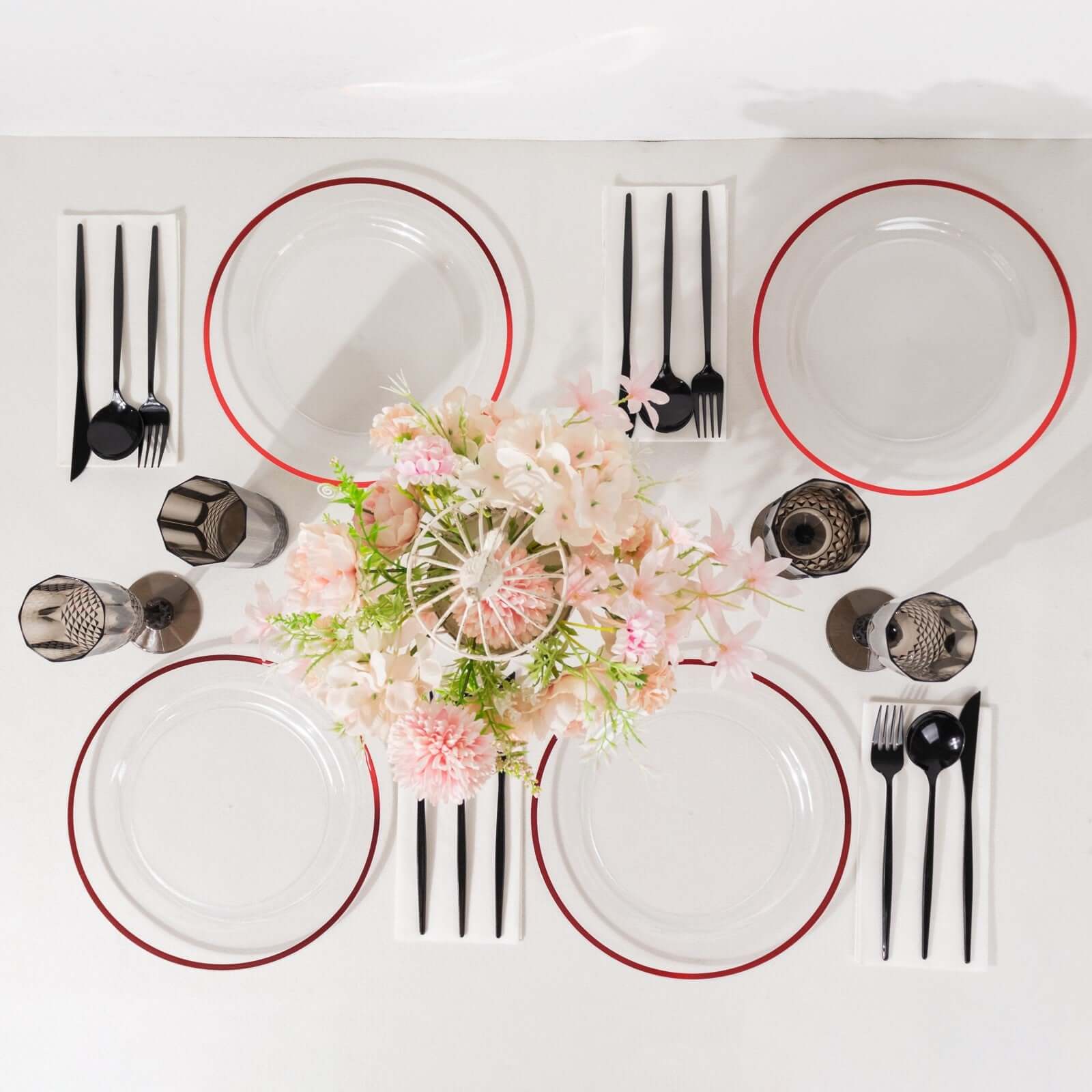 10-Pack Plastic Round Dinner Plates 10" Clear with Red Rim - Sleek Disposable Party Plates - Image 2
