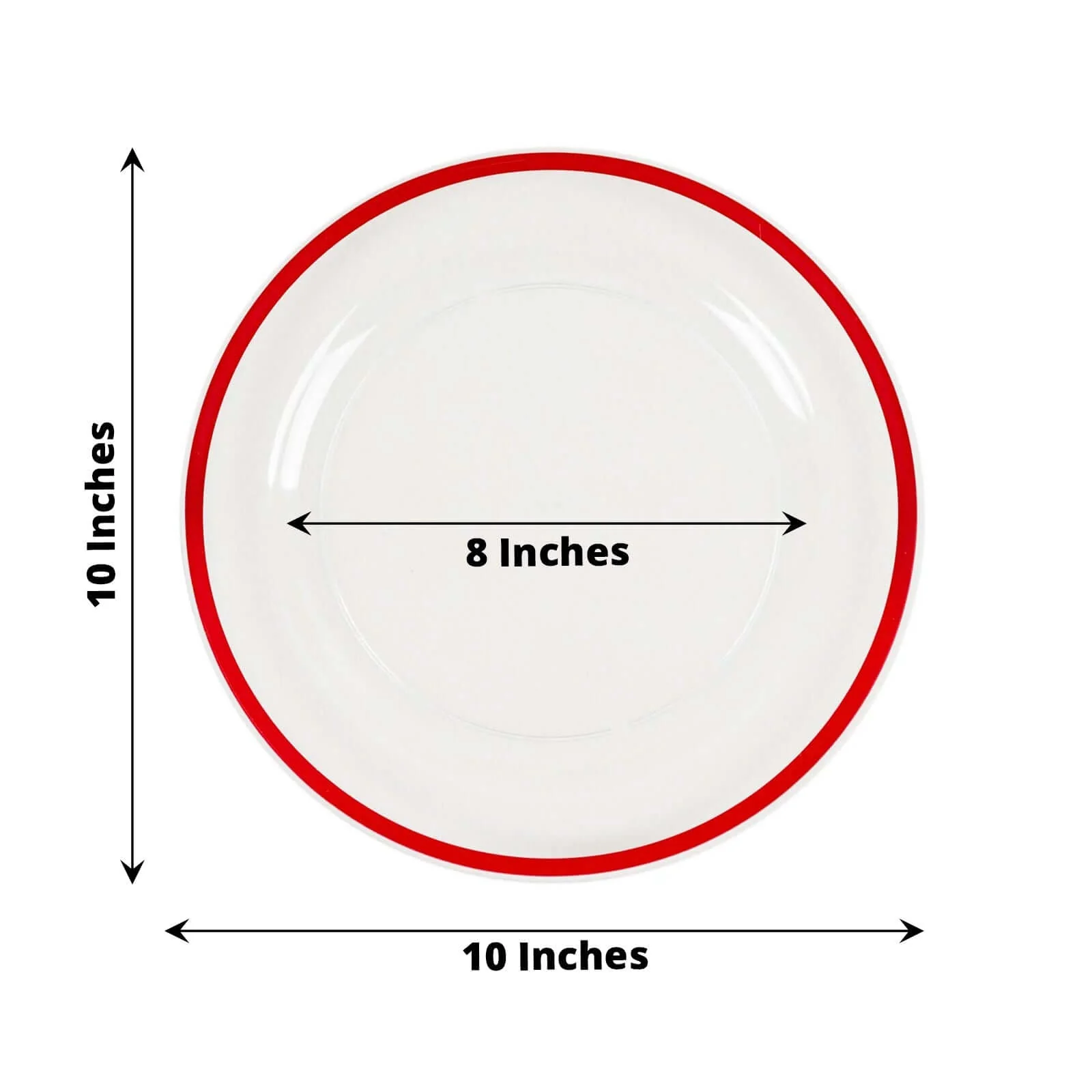 10-Pack Plastic Round Dinner Plates 10" Clear with Red Rim - Sleek Disposable Party Plates - Image 3