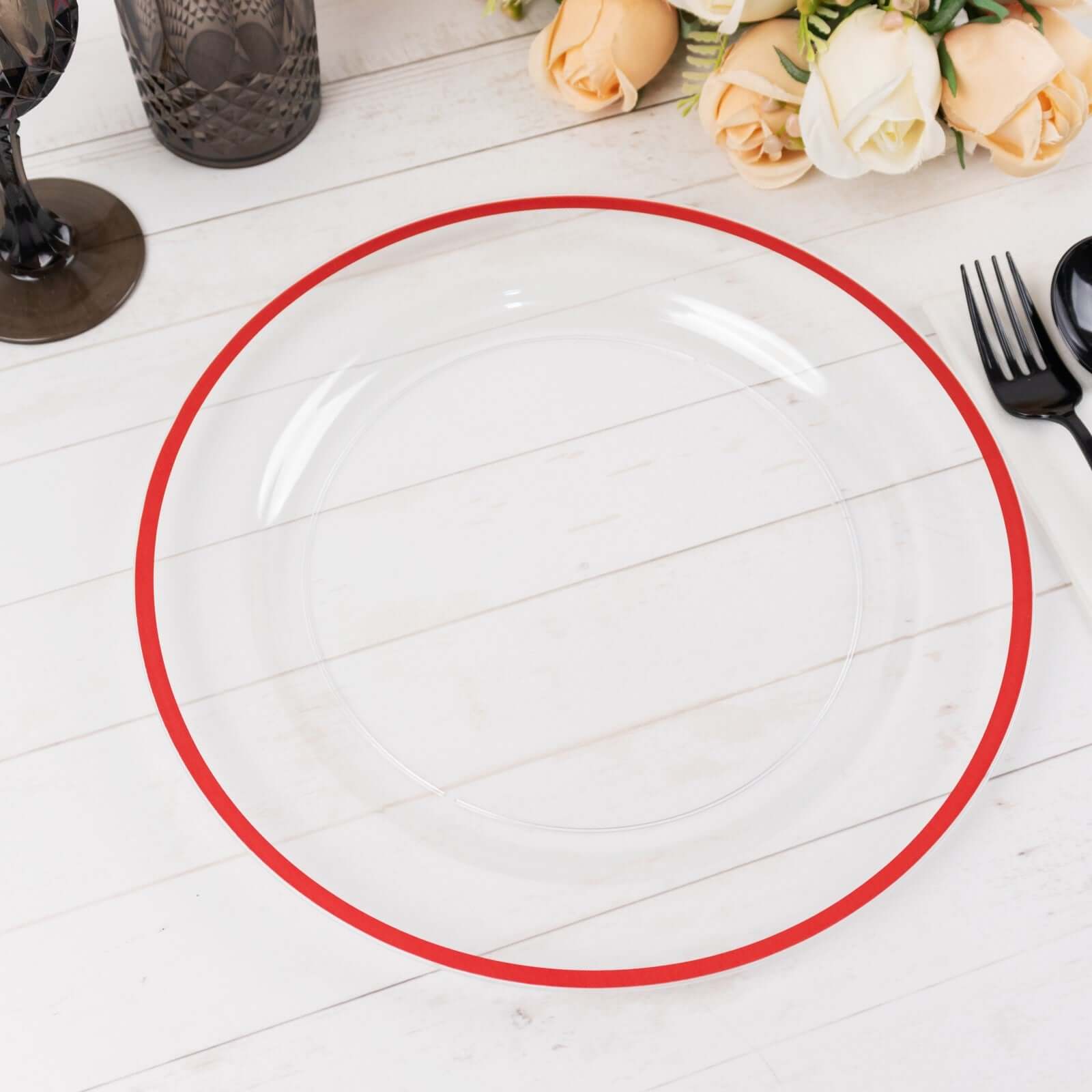 10-Pack Plastic Round Dinner Plates 10" Clear with Red Rim - Sleek Disposable Party Plates - Image 5