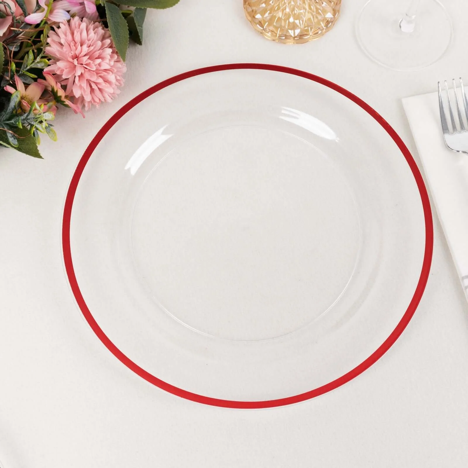 10-Pack Plastic Round Dinner Plates 10" Clear with Red Rim - Sleek Disposable Party Plates - Image 8