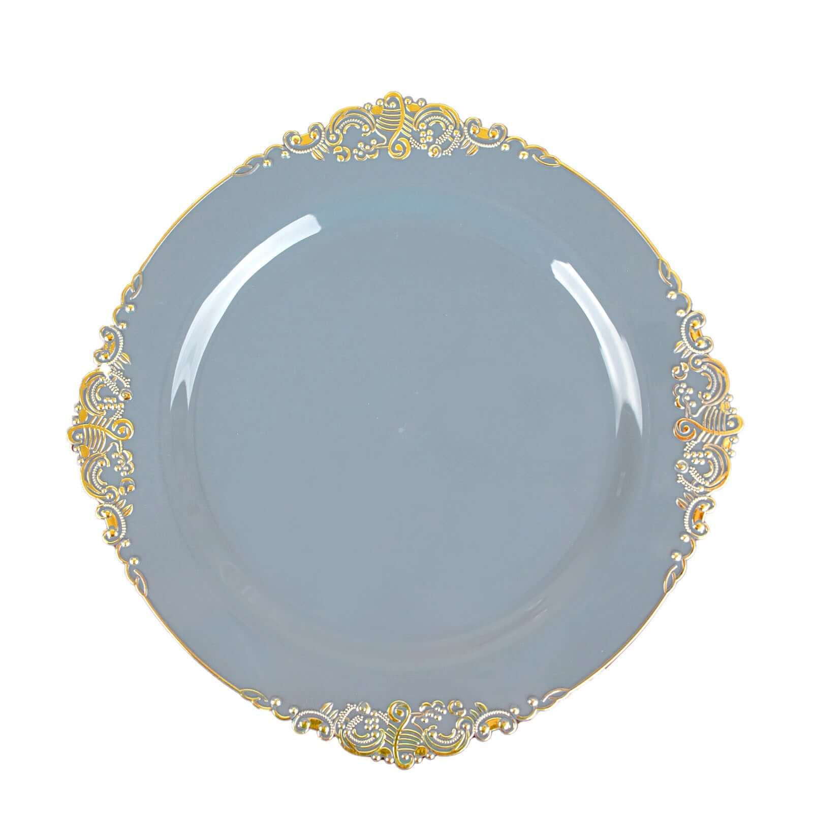 10-Pack Plastic Round Dinner Plates 10" Dusty Blue with Gold Leaf Embossed Rim - Vintage Baroque Style Disposable Plates - Image 7