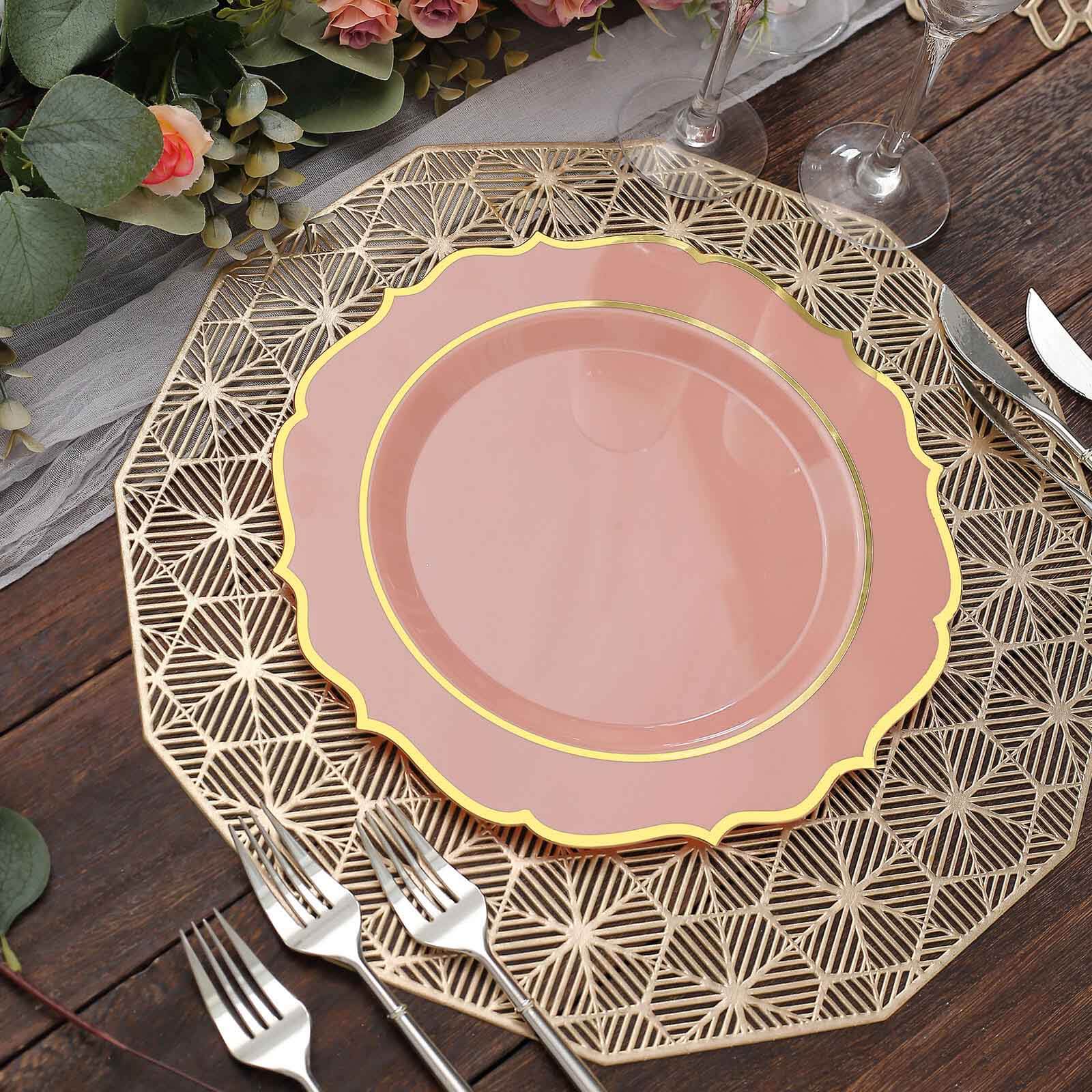 10-Pack Plastic Round Dinner Plates 10" Dusty Rose with Gold Scalloped Rim - Disposable Party Plates - Image 13