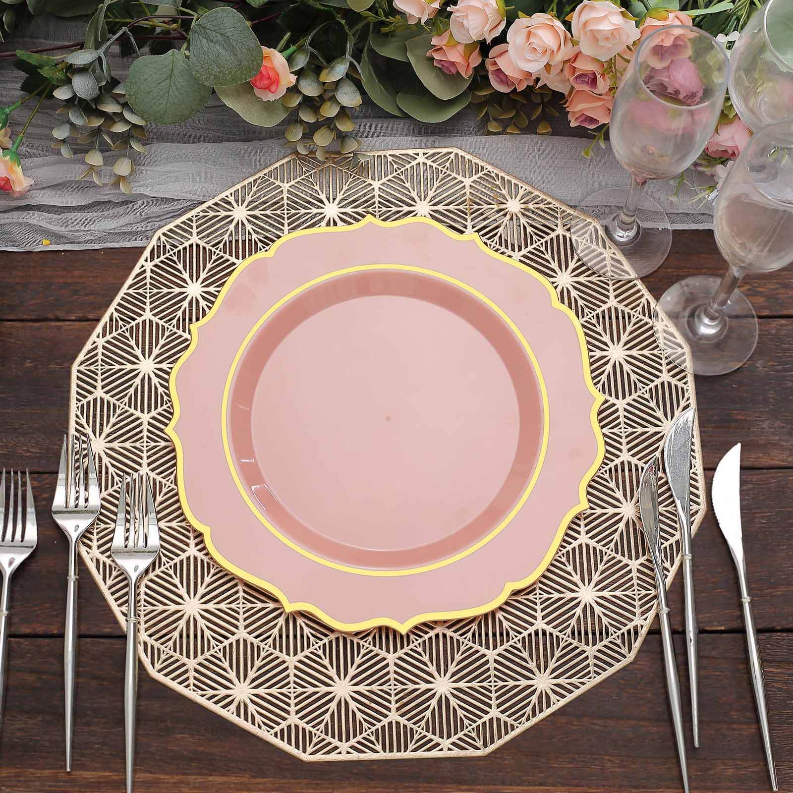 10-Pack Plastic Round Dinner Plates 10" Dusty Rose with Gold Scalloped Rim - Disposable Party Plates - Image 9